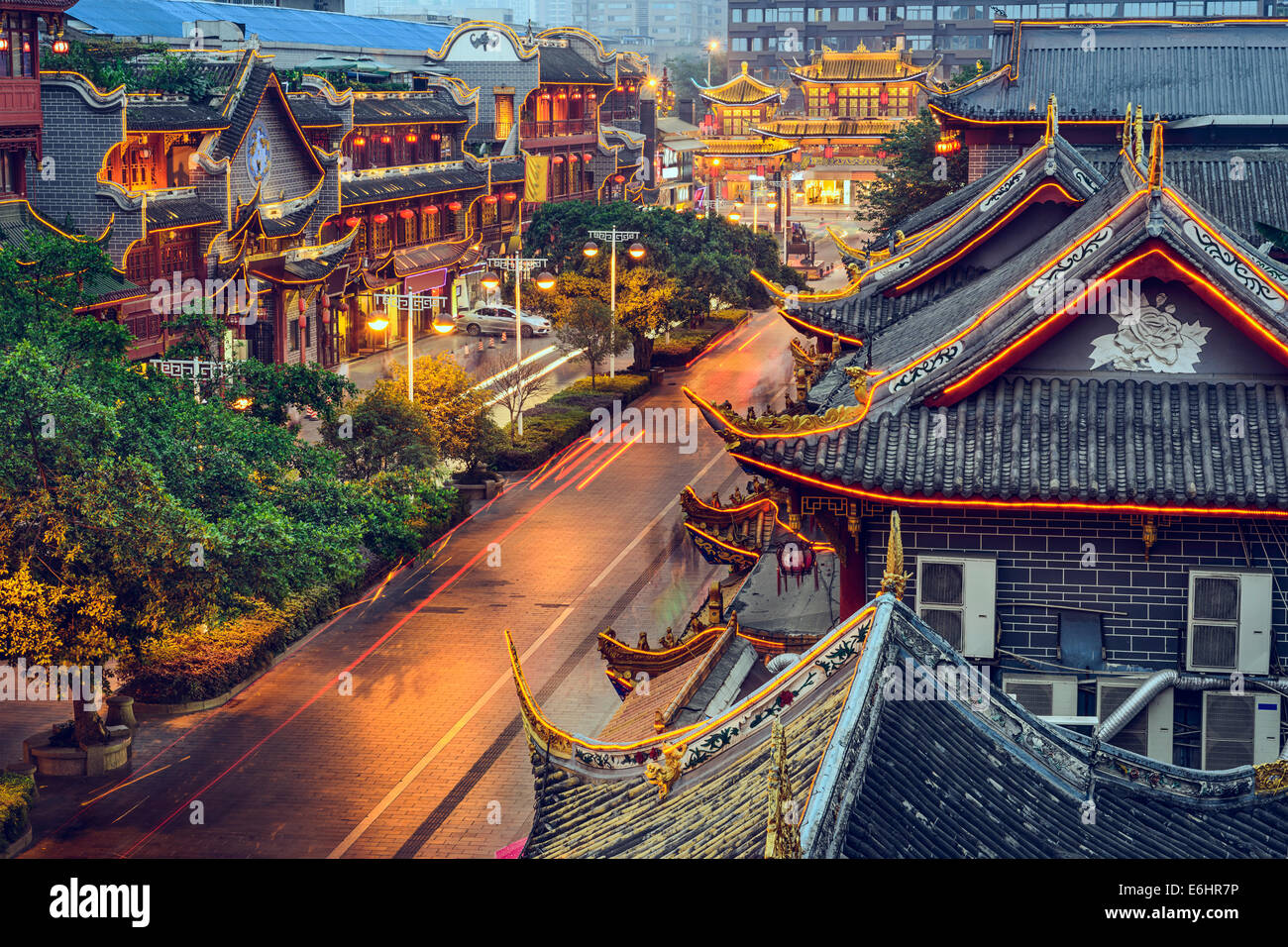Chengdu, Chine au Qintai Road traditionnel district. Banque D'Images