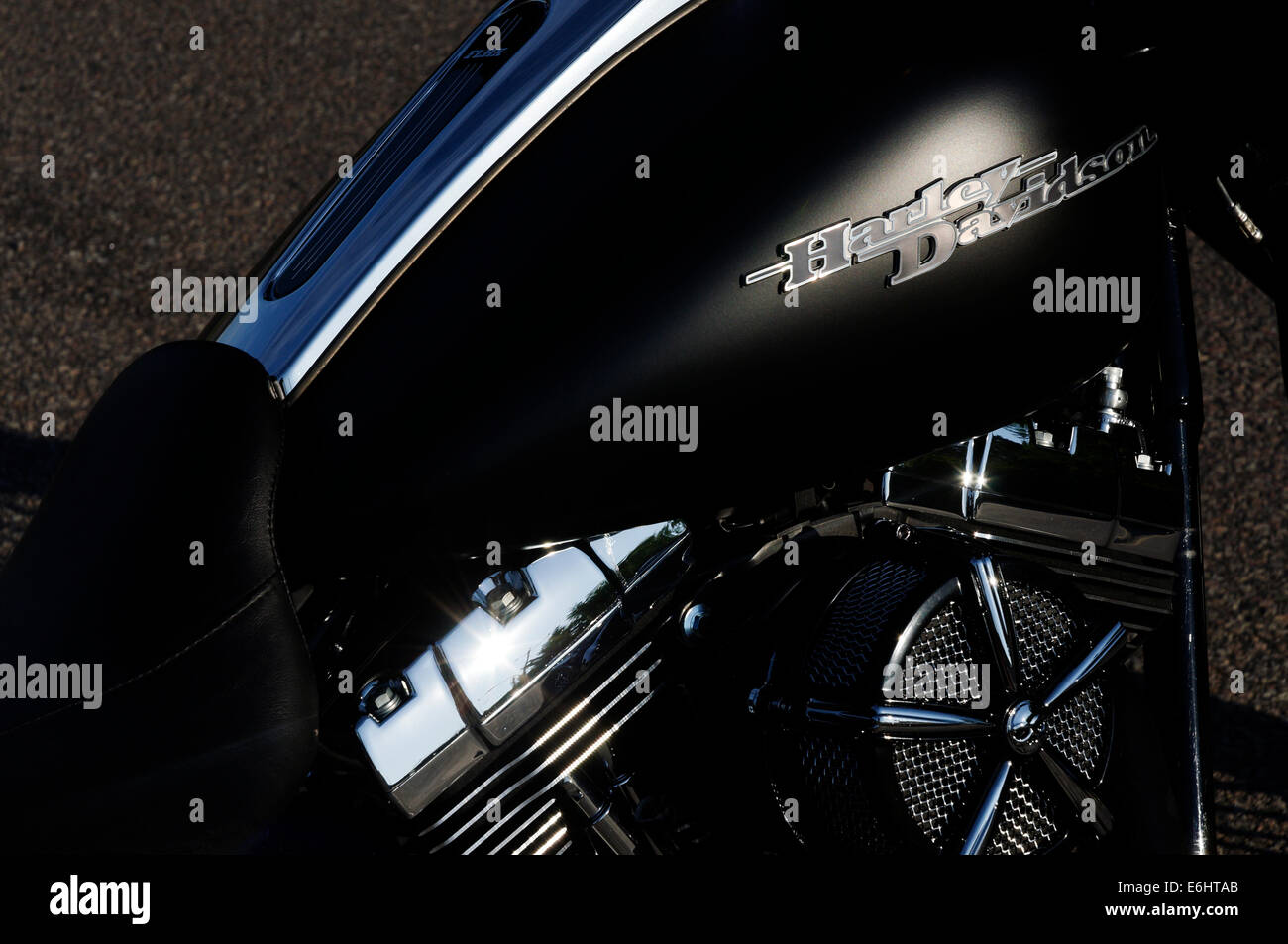 Détail d'une moto Harley Davidson noir Banque D'Images