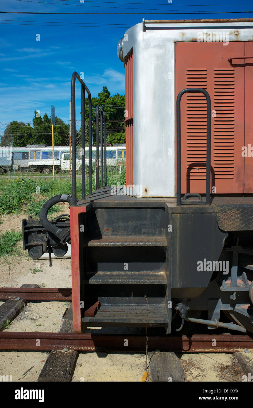 Le nez de l'E30, un 0-4-0 diesel locomotive, conservé au Musée du chemin de fer, Bassendean, ouest de l'Australie. Banque D'Images