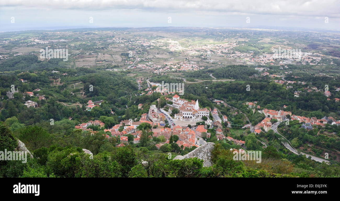 Vue aérienne du Palais National de Sintra, Sintra, Portugal Banque D'Images