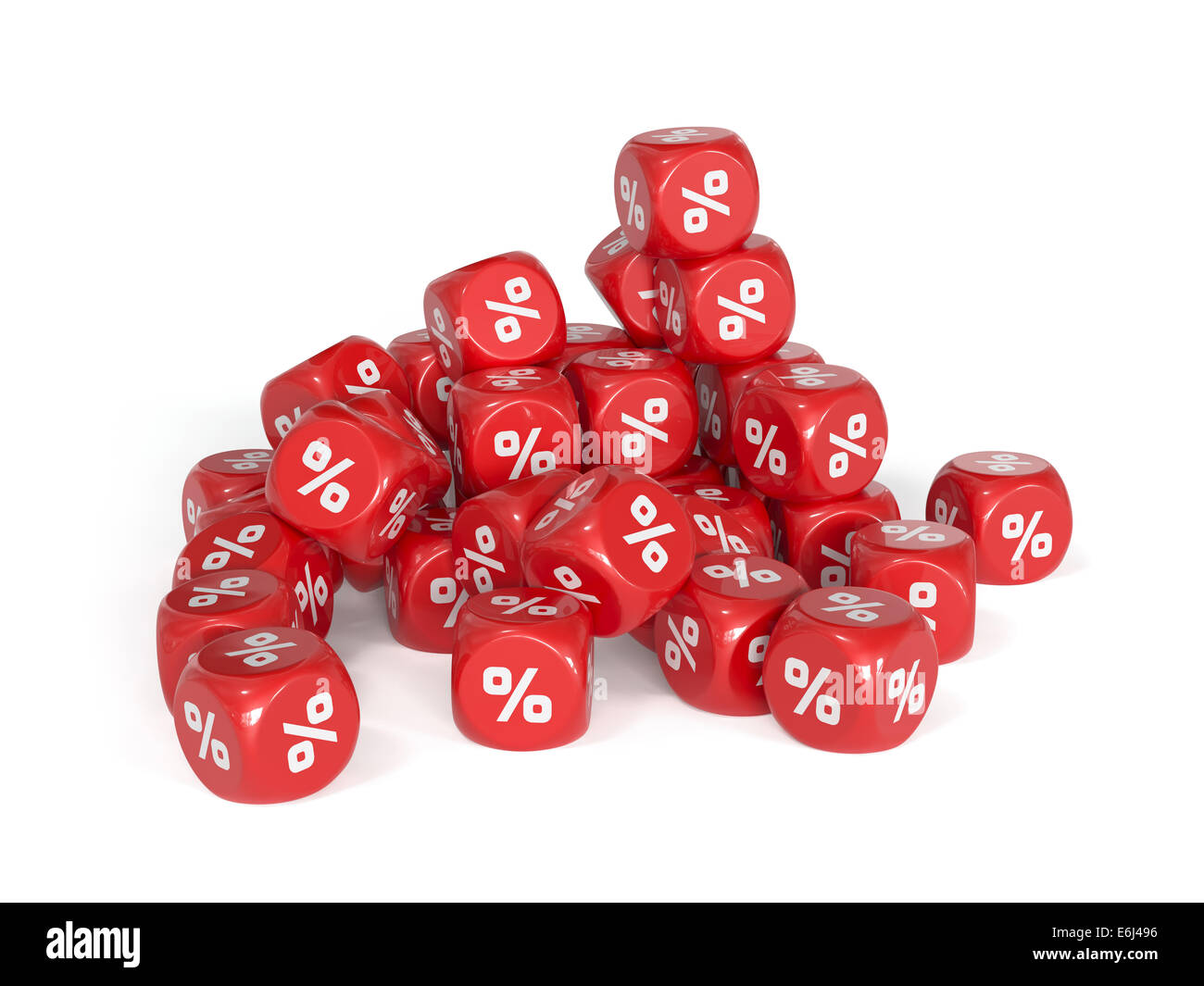 3D render of red  % dés isolater sur fond blanc. Concept Marketing Banque D'Images