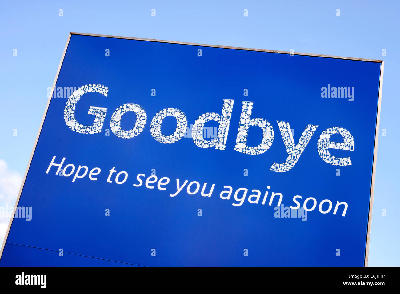 "Au revoir, l'espoir de vous revoir' signe à un magasin Tesco à Blackpool, Lancashire, Angleterre Banque D'Images