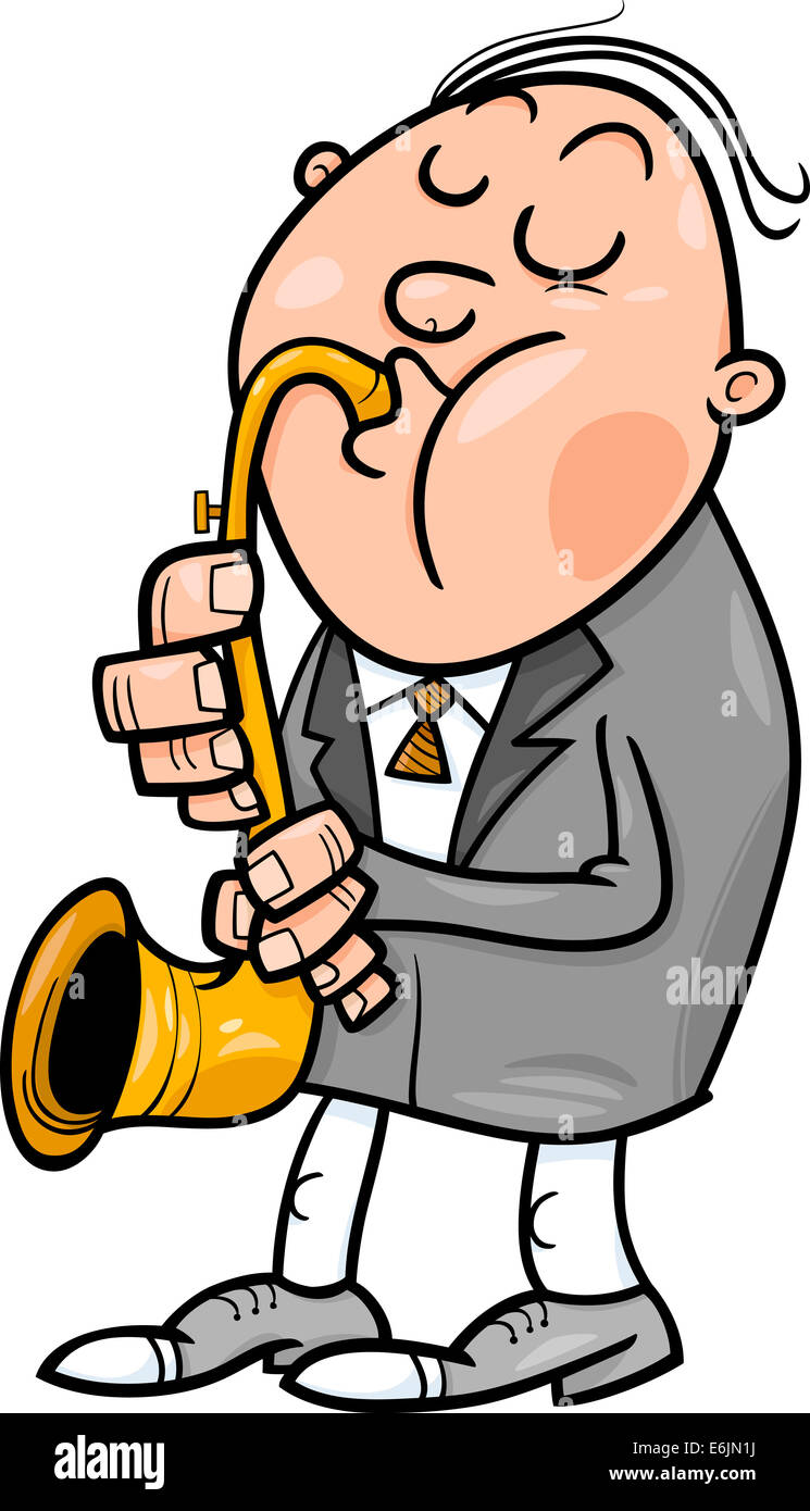 Cartoon Illustration de musicien jouant sur l'Instrument Saxophone Banque D'Images