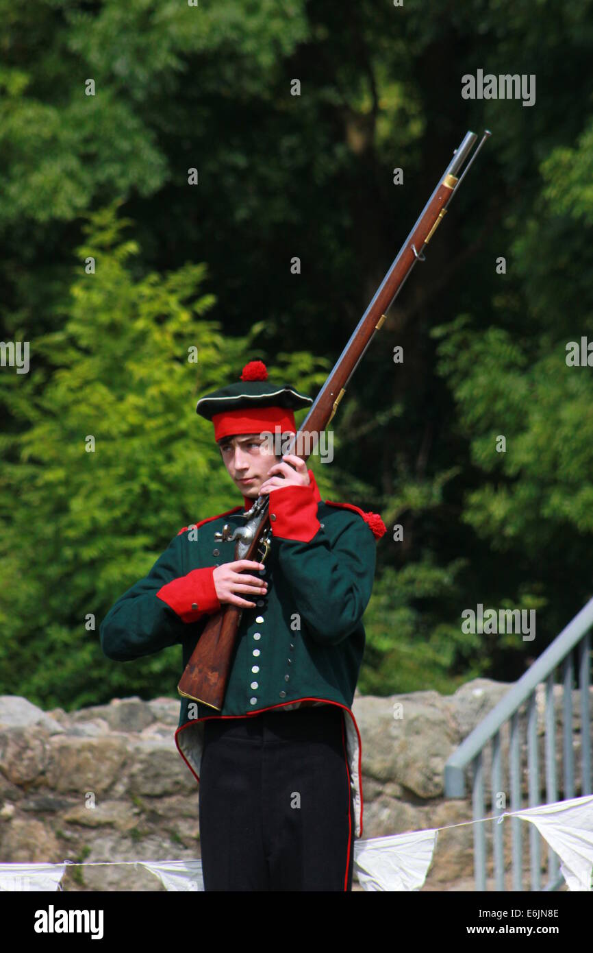 La reconstitution médiévale napoléonienne à Whittington Castle Banque D'Images