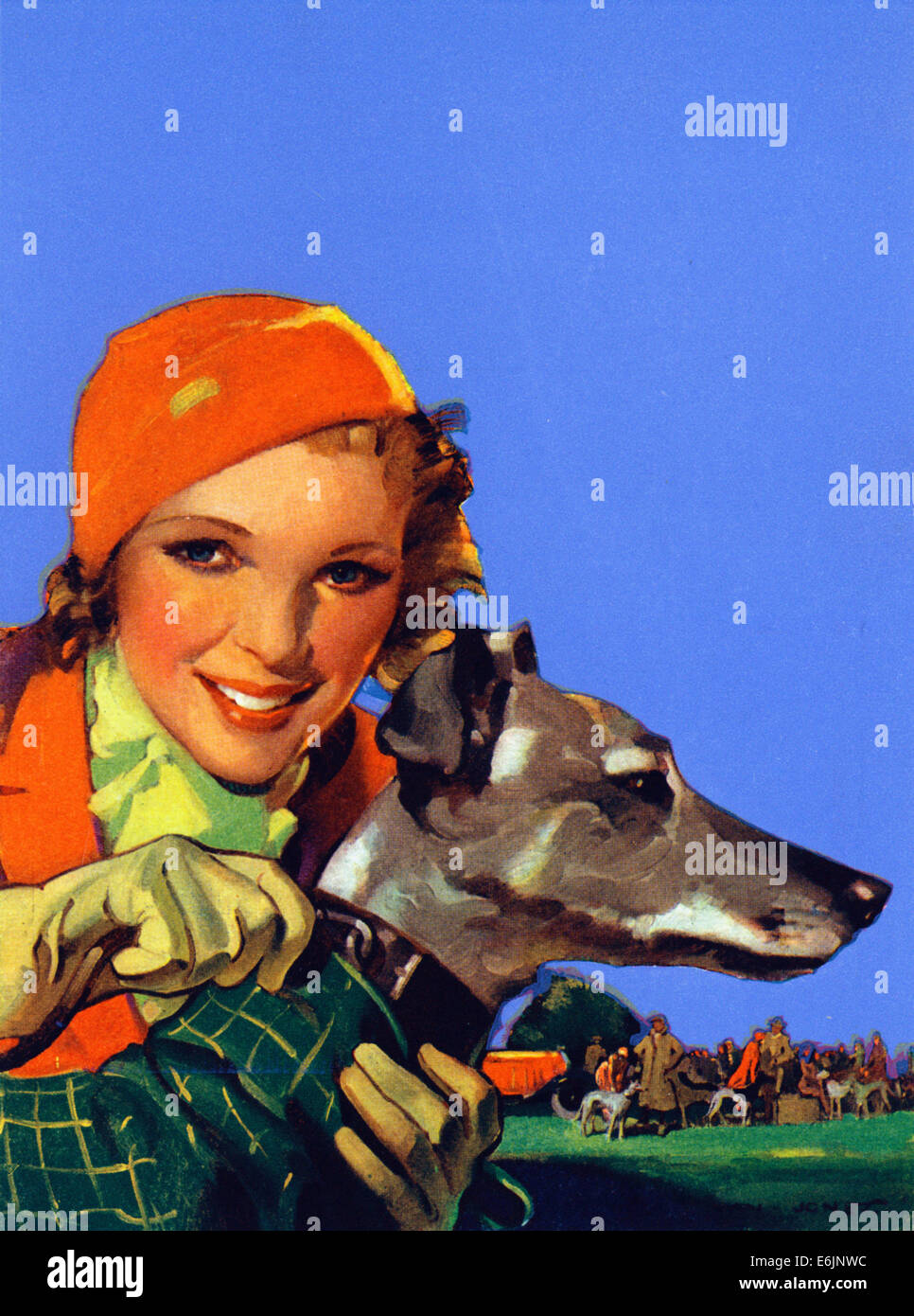 Son chien préféré, 1935 Illustration d'un Greyhound et son heureux propriétaire Banque D'Images