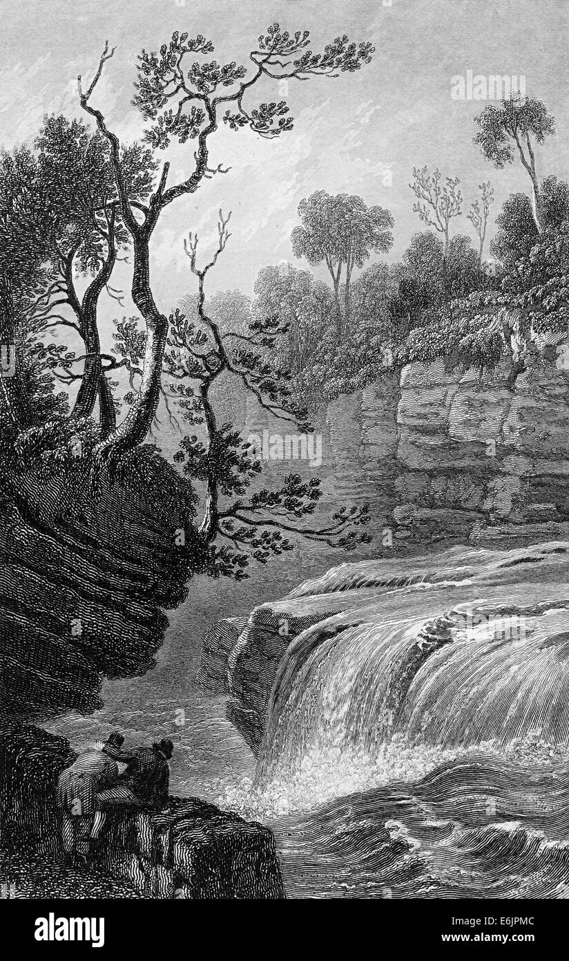 Cascade du Abrdillis alias Aberdulais, vallée de Neath, années 1830, Pays de Galles, Royaume-Uni Banque D'Images