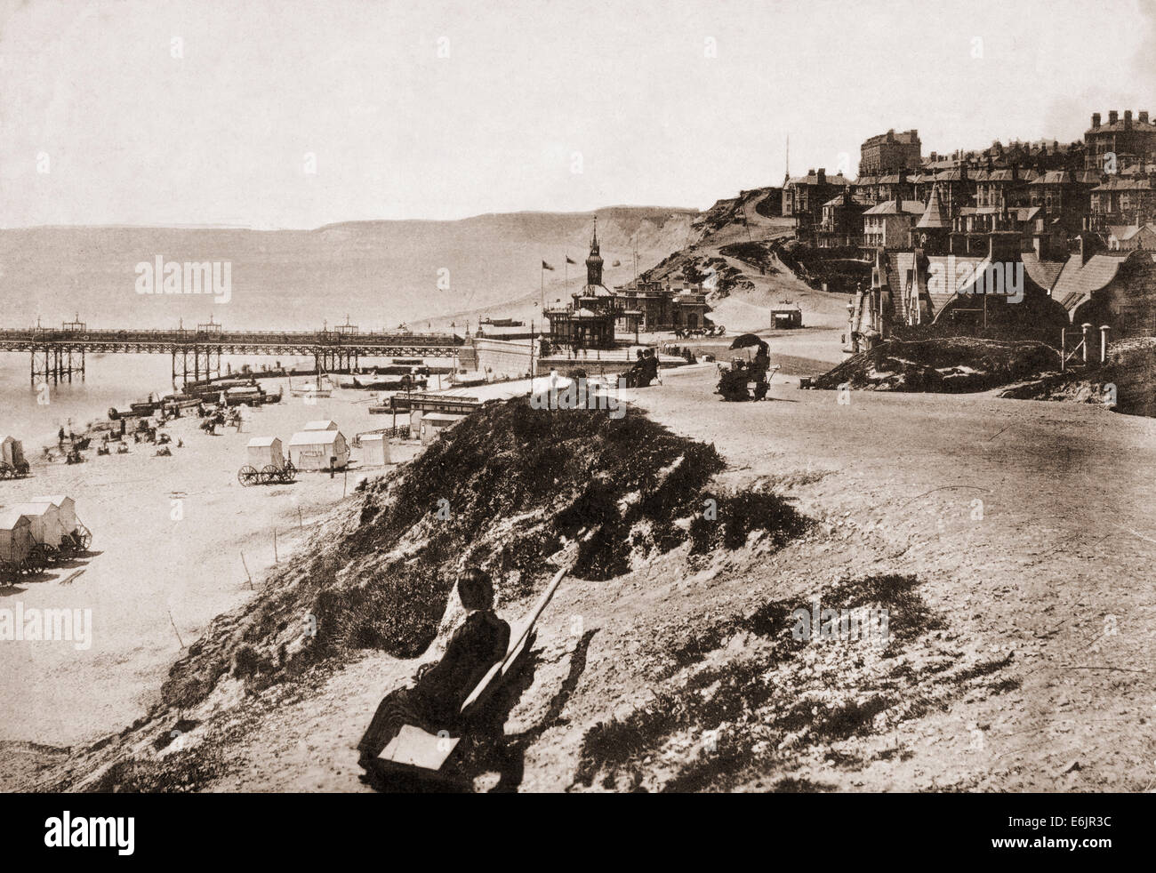 Front de mer autour de 1900, à partir de la falaise Est de Bournemouth, Angleterre, RU Banque D'Images