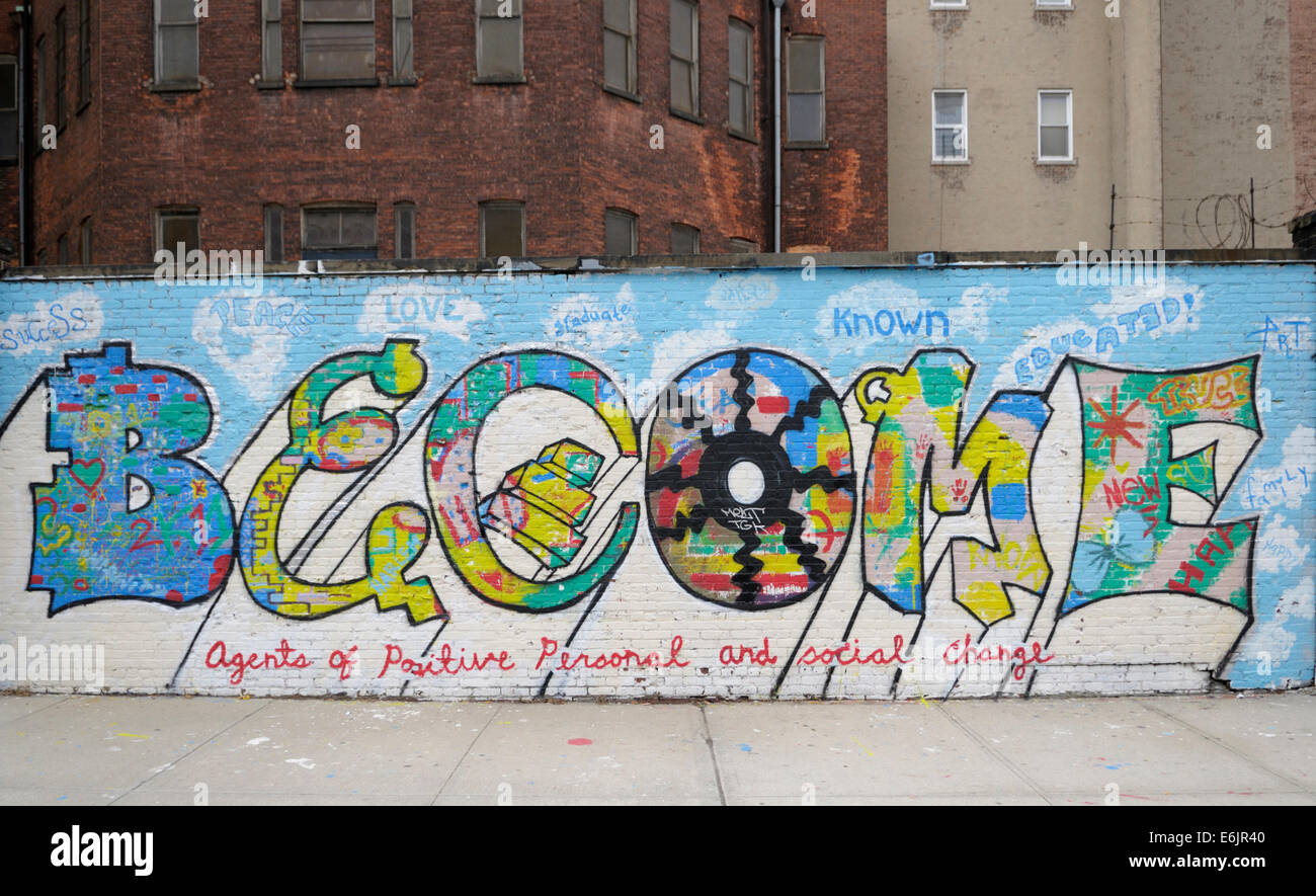 Mur peint en encourageant les jeunes à étudier et développer eux-mêmes, Harlem, NYC Banque D'Images
