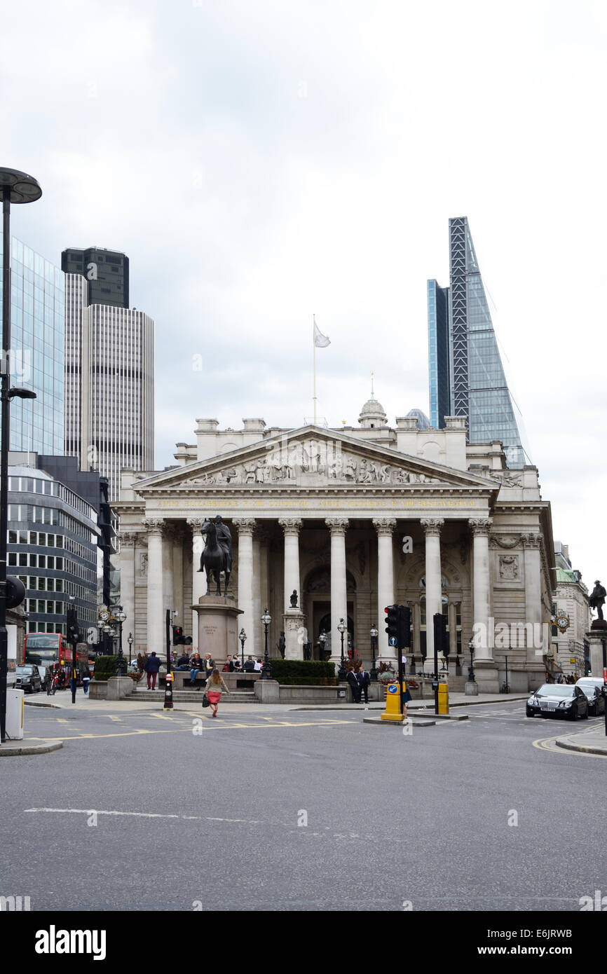 Le Royal Exchange, avec la râpe à fromage derrière Banque D'Images