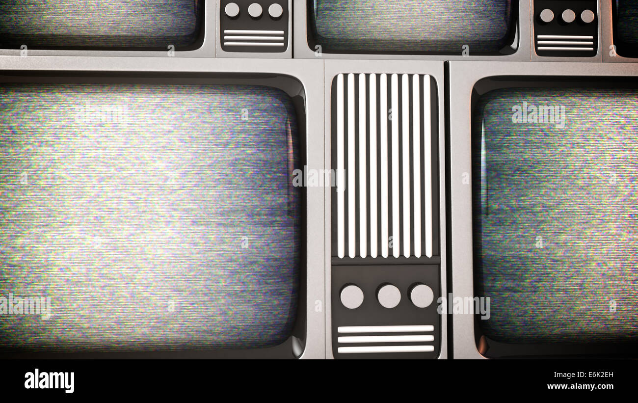 De rendert 3D écrans de télévision rétro avec statique. Banque D'Images