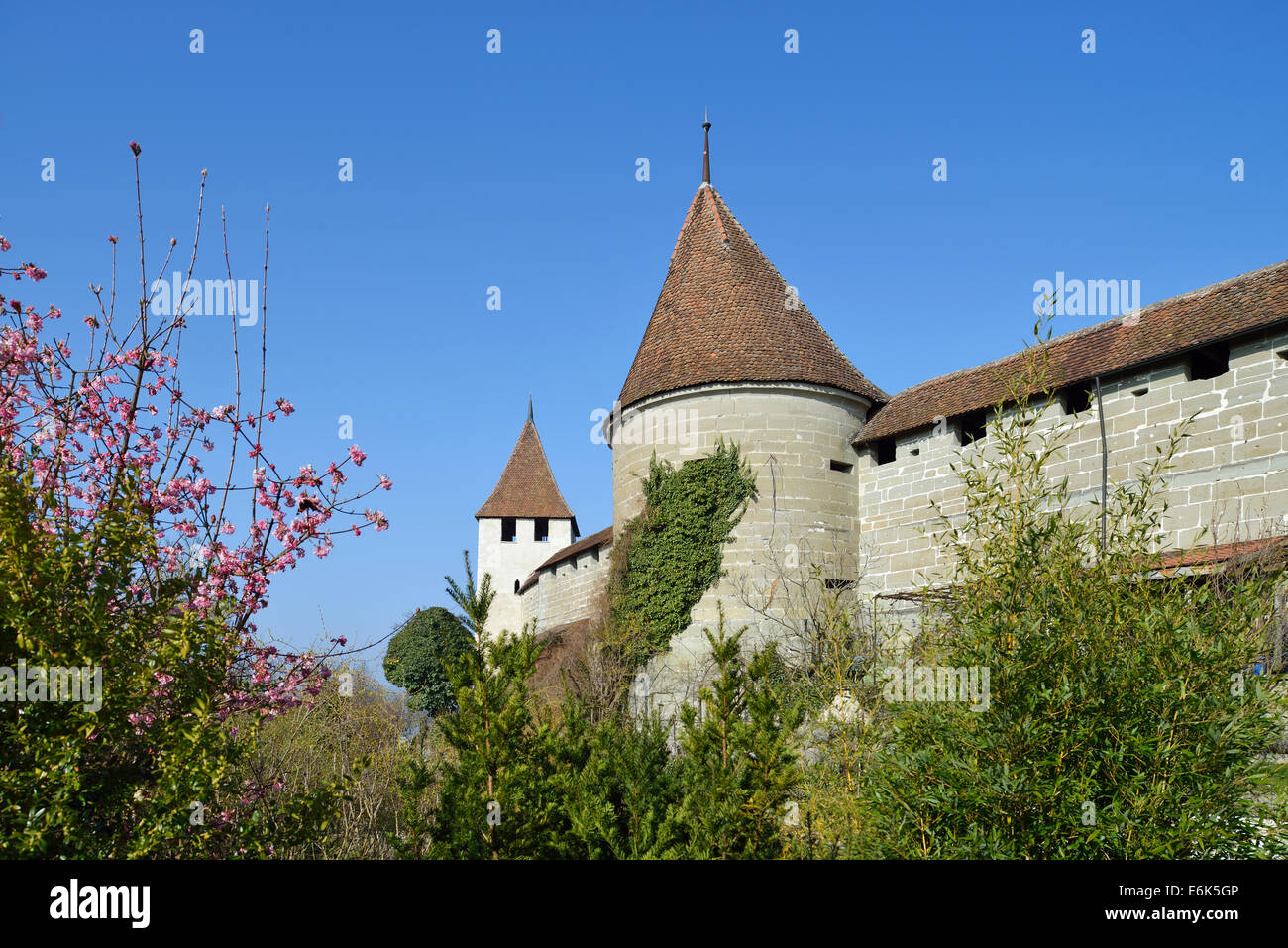 Mur de la ville de Tours, Morat, Canton de Fribourg, Suisse Banque D'Images