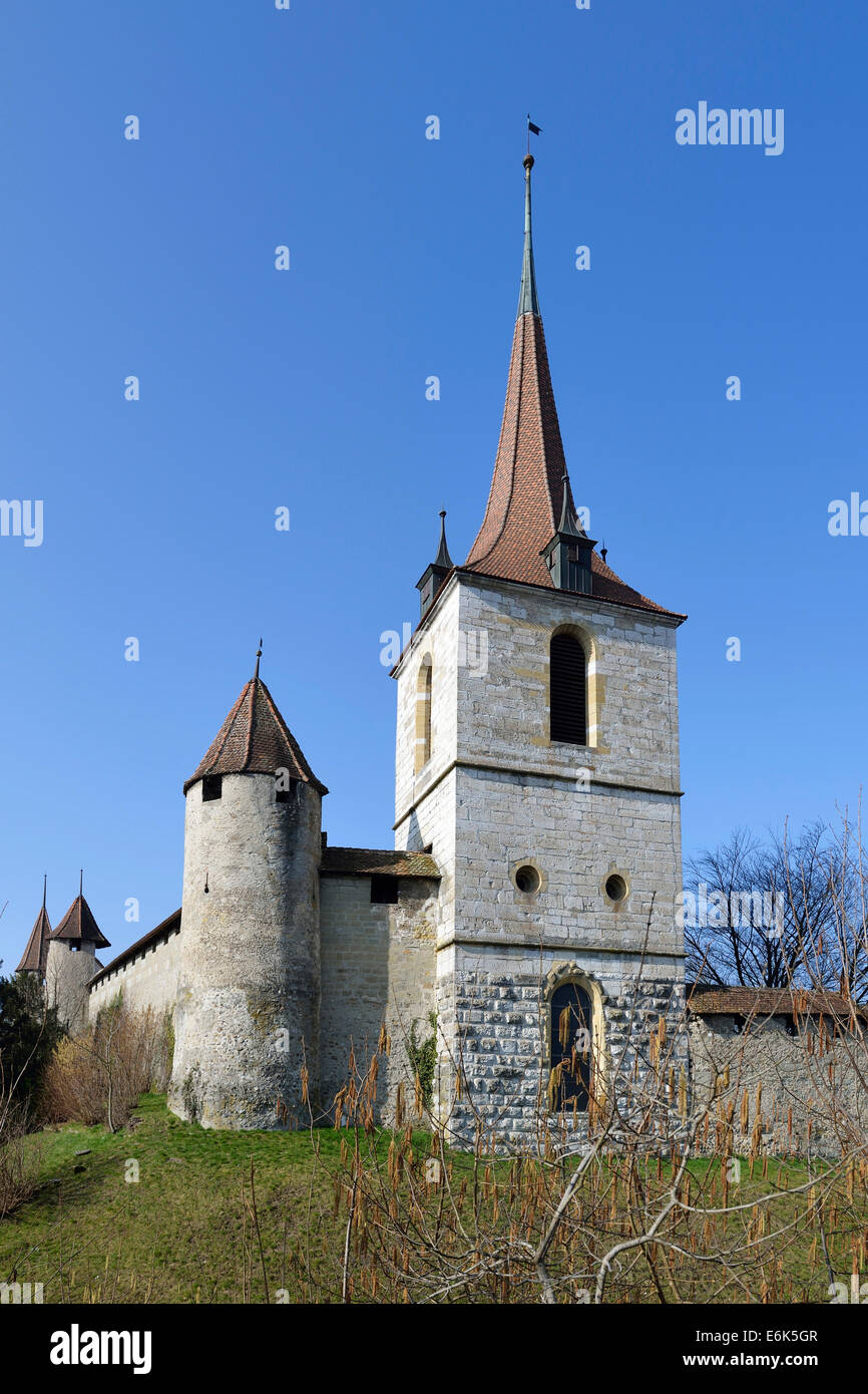 Mur de la ville de Tours, Morat, Canton de Fribourg, Suisse Banque D'Images