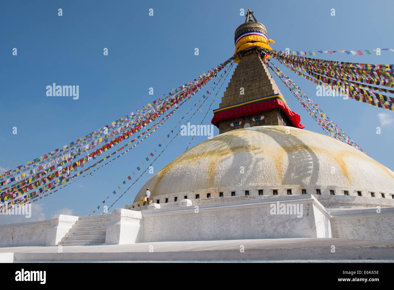 Stupa de Boudhanath, avec les drapeaux de prières, Katmandou, Népal Banque D'Images