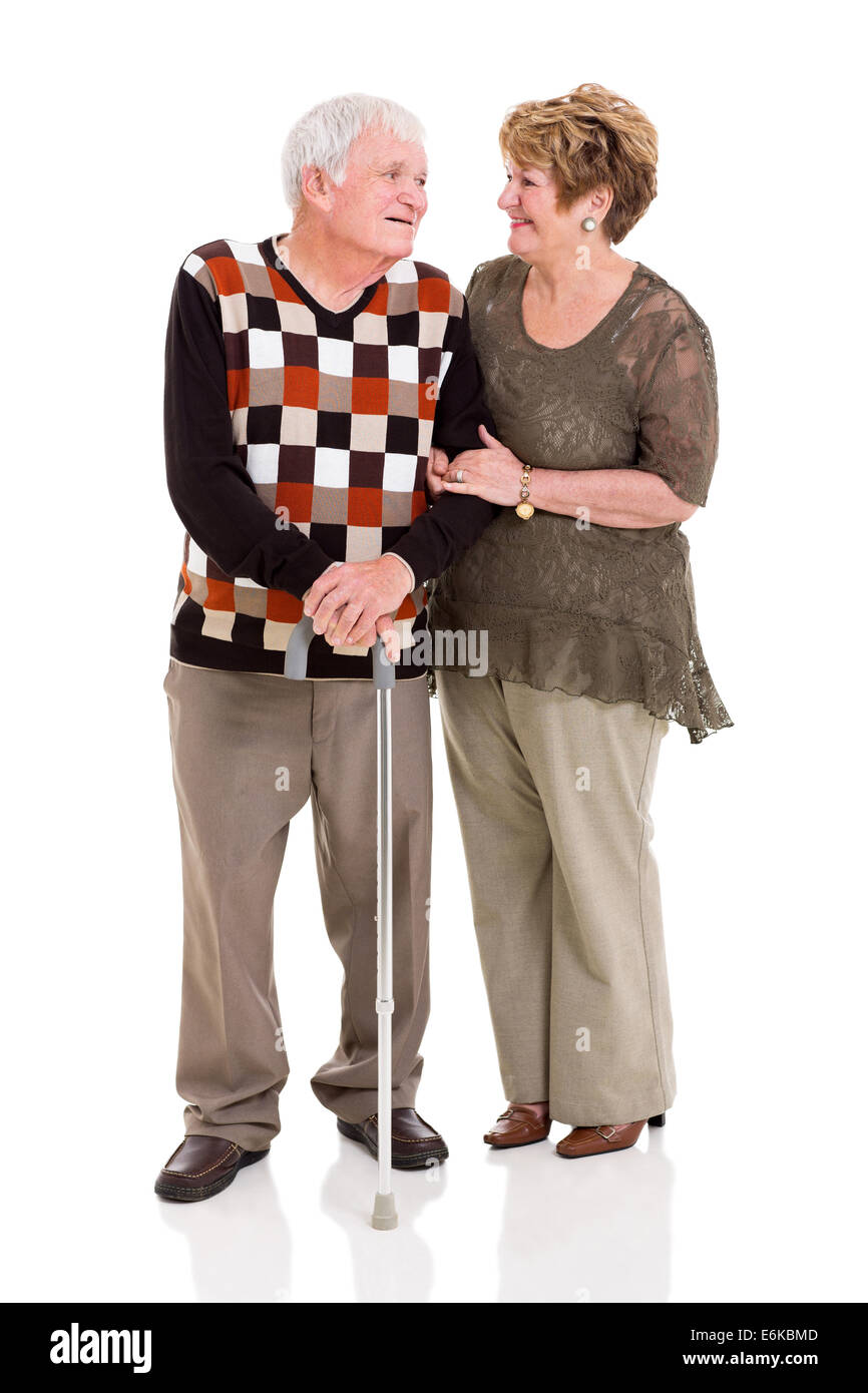 Senior couple parlent de isolated on white Banque D'Images