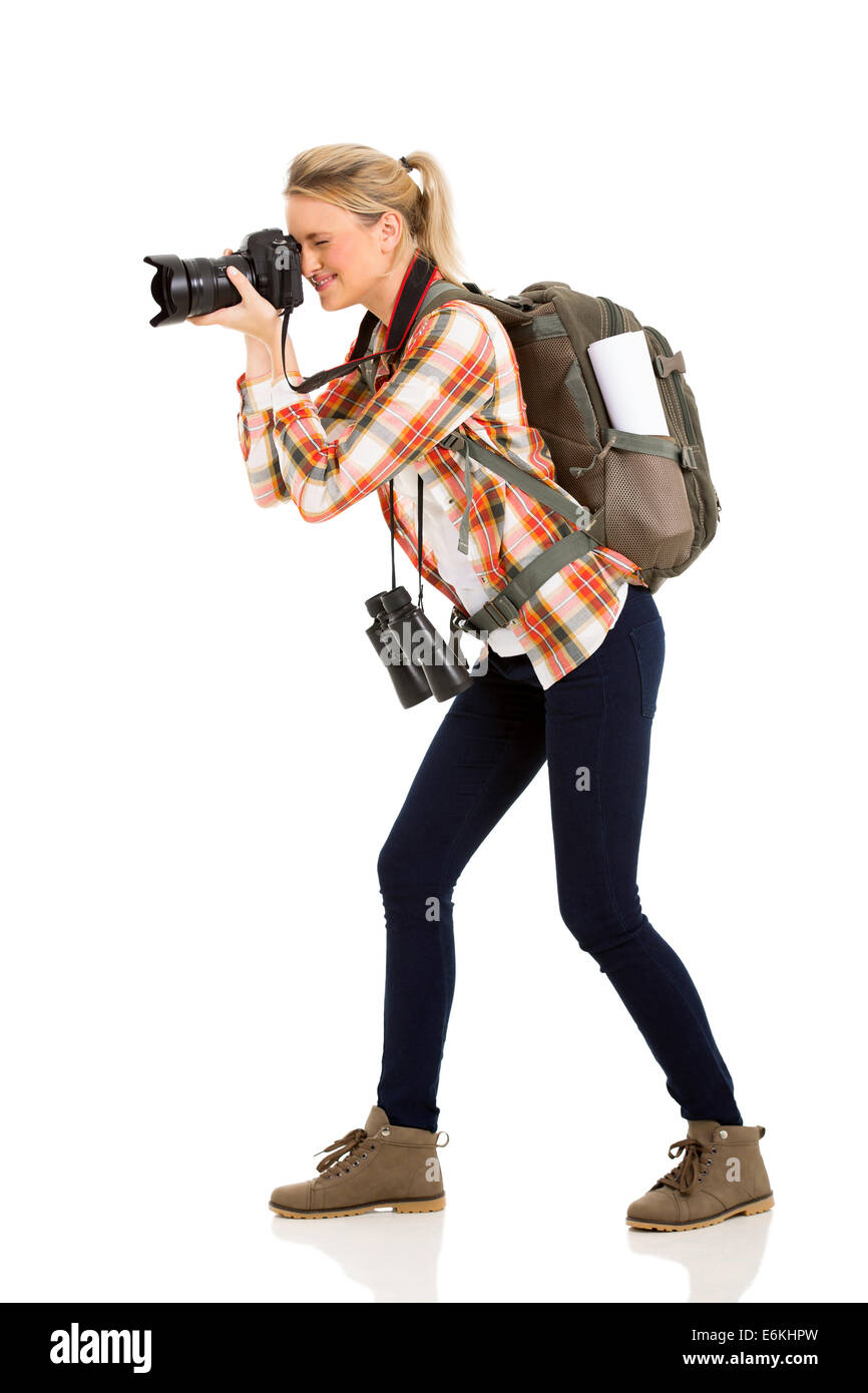 Belle femme'prendre des photos avec un appareil photo numérique Banque D'Images Belle femme'prendre des photos avec un appareil photo numérique Banque D'Images