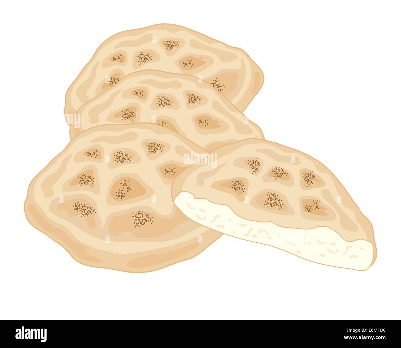 Une illustration d'une pile de délicieux pain plat turc sur un fond blanc Banque D'Images