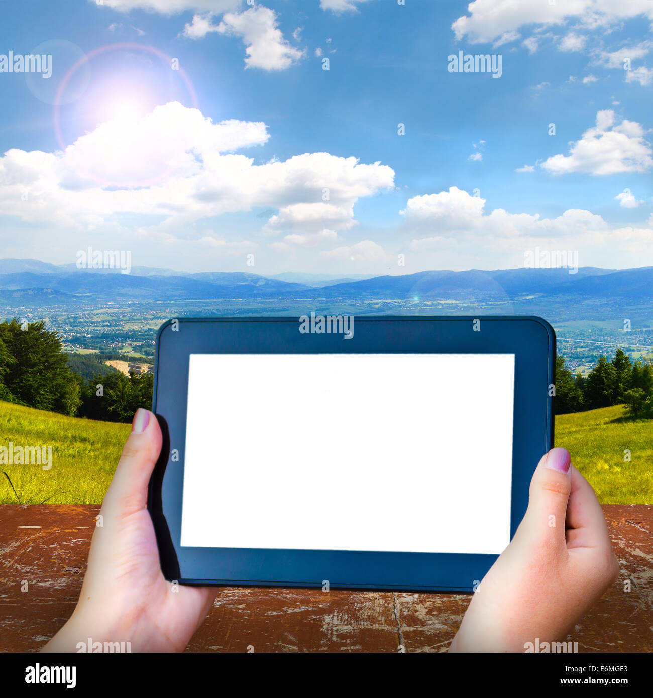 Tablette noir avec un écran blanc Photo Stock - Alamy
