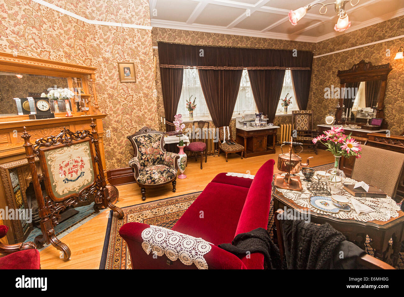 La chambre principale, utilisée par le lieutenant-gouverneur et son épouse, dans la maison du gouvernement à Regina, Saskatchewan, Canada. Banque D'Images