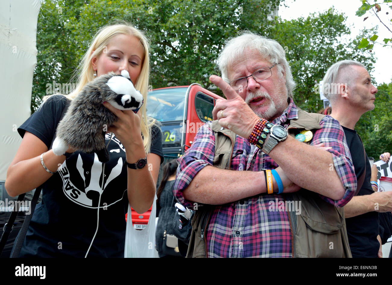 Le mardi 19 août 2014. Bill Oddie rejoint manifestants devant la Haute Cour de Londres comme le blaireau Trust demander une révision judiciaire Banque D'Images
