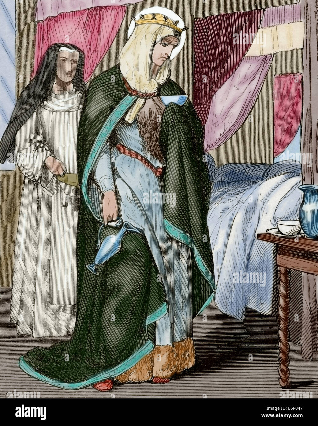 Sainte Marguerite d'Écosse (1045-1093). Connu sous le nom de Margaret de Wessex et de la Reine Marguerite d'Écosse. La gravure. De couleur. Banque D'Images