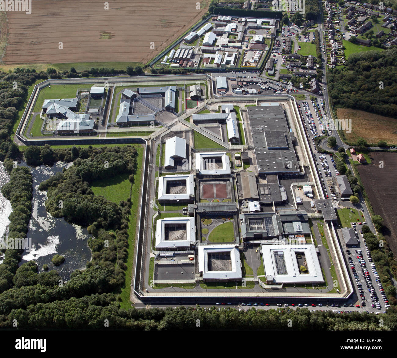 Vue aérienne de la prison de Frankland & Long Newton Prison, comté de Durham, Royaume-Uni Banque D'Images