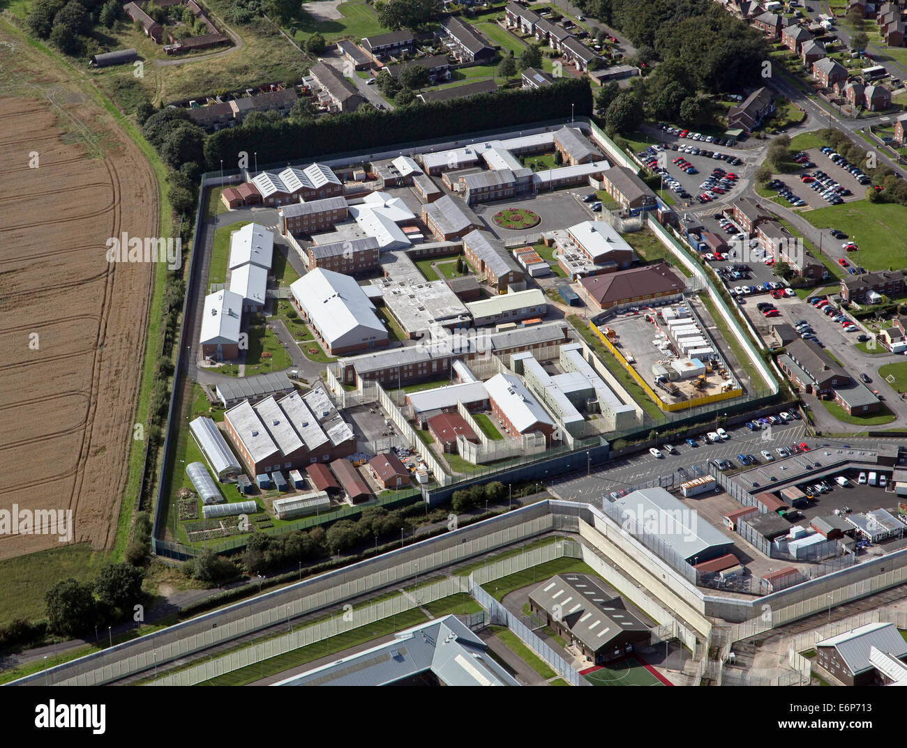 Vue aérienne du centre de détention provisoire de HM Long Newton, County Durham, Royaume-Uni Banque D'Images