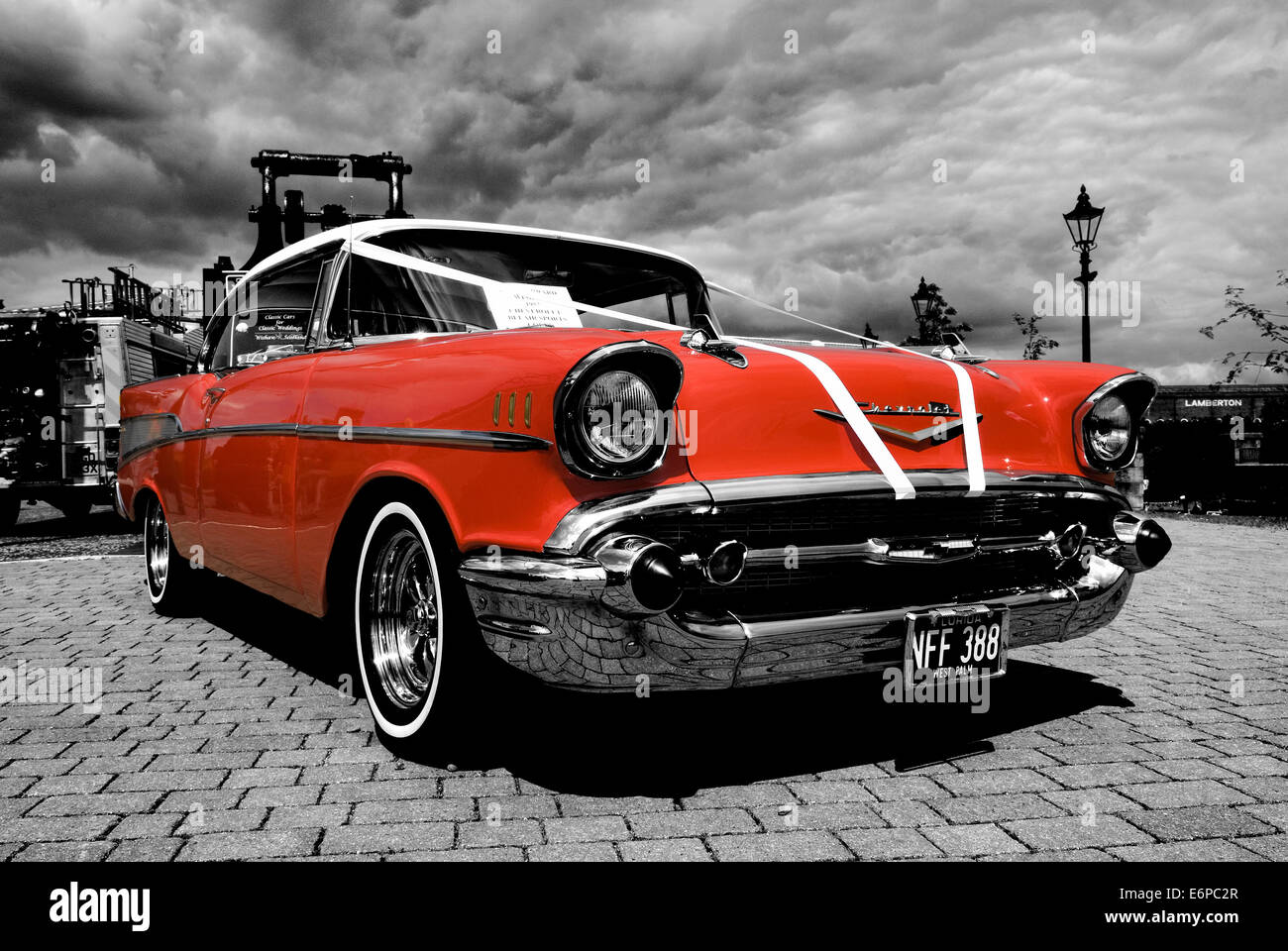 American Vintage voiture Chevrolet à l'affiche au Musée Summerlee Coatbridge. Banque D'Images
