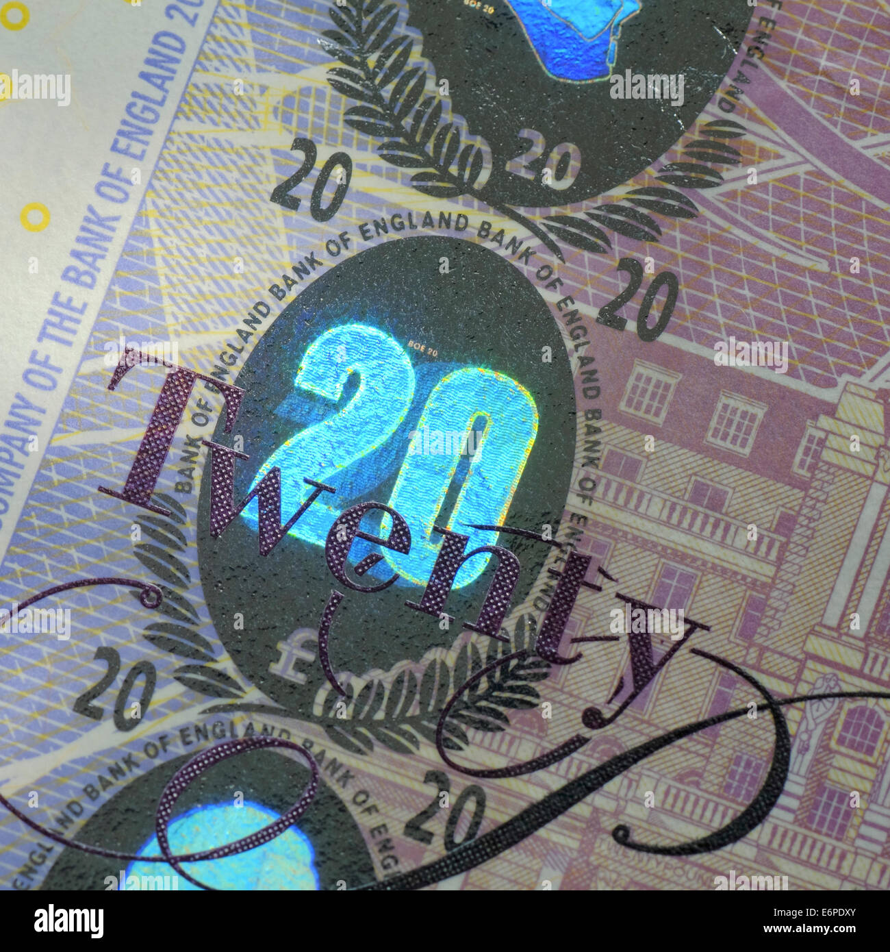 Note de 20 livres avec hologramme Banque D'Images