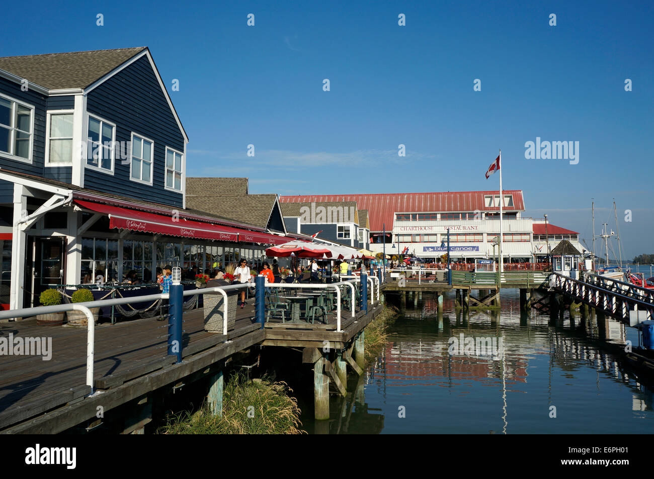 Restaurants de Fisherman's Wharf à Steveston Village, British Columbia, Canada Banque D'Images