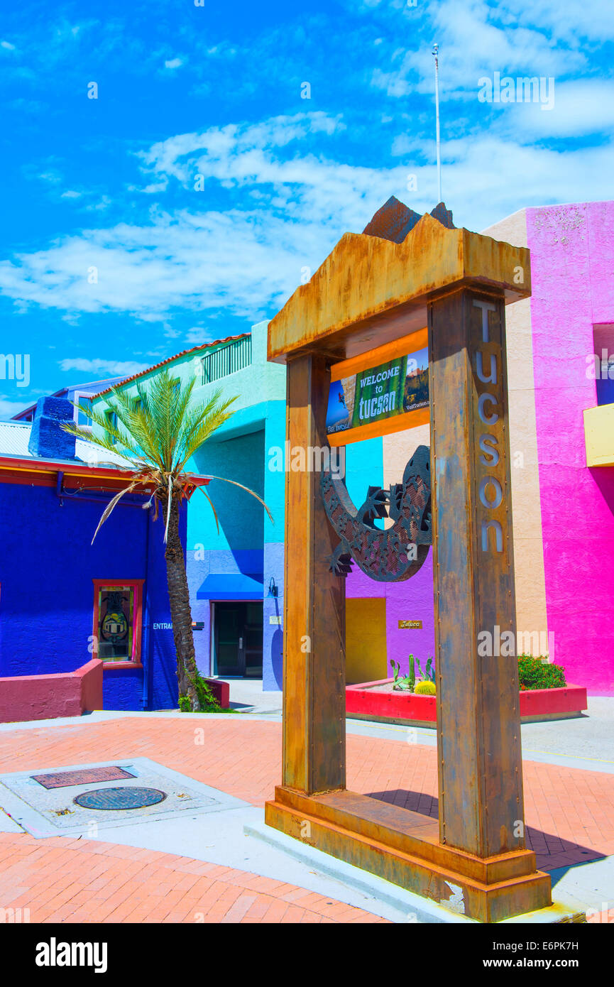 Maison en Adobe coloré quartier historique de centre-ville de Tucson en Arizona Banque D'Images