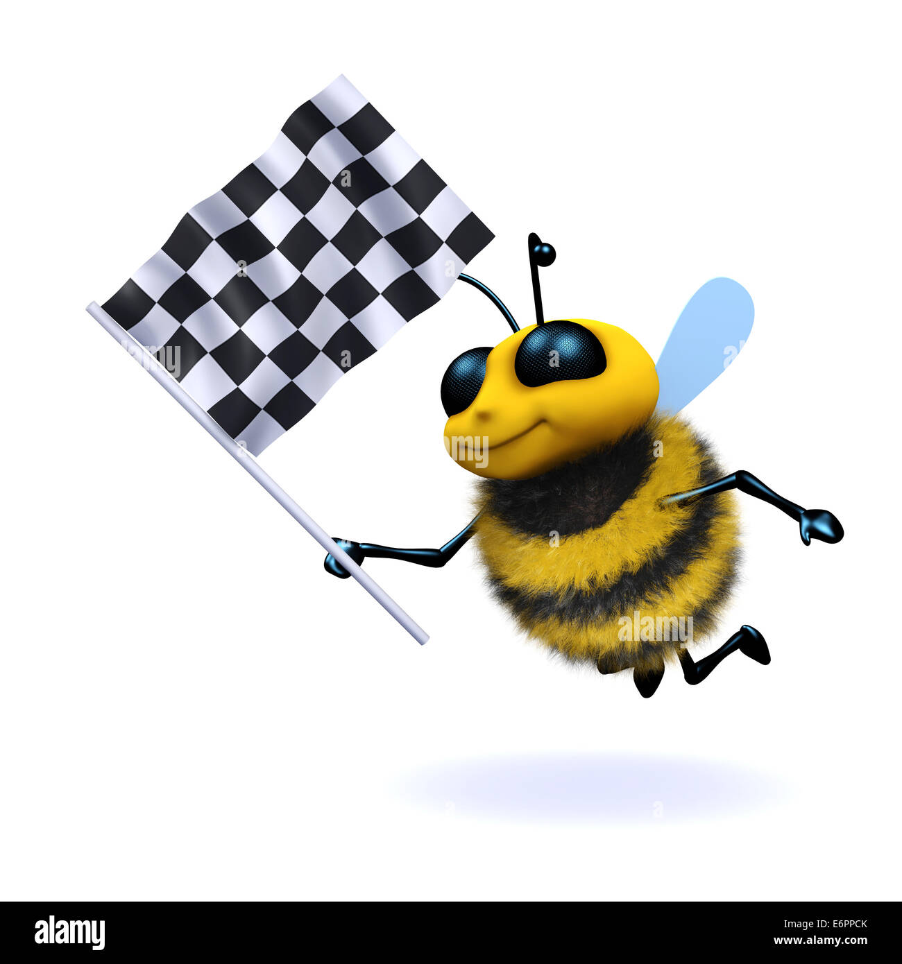 Le rendu 3D d'une abeille qui agitait un drapeau à damier Banque D'Images