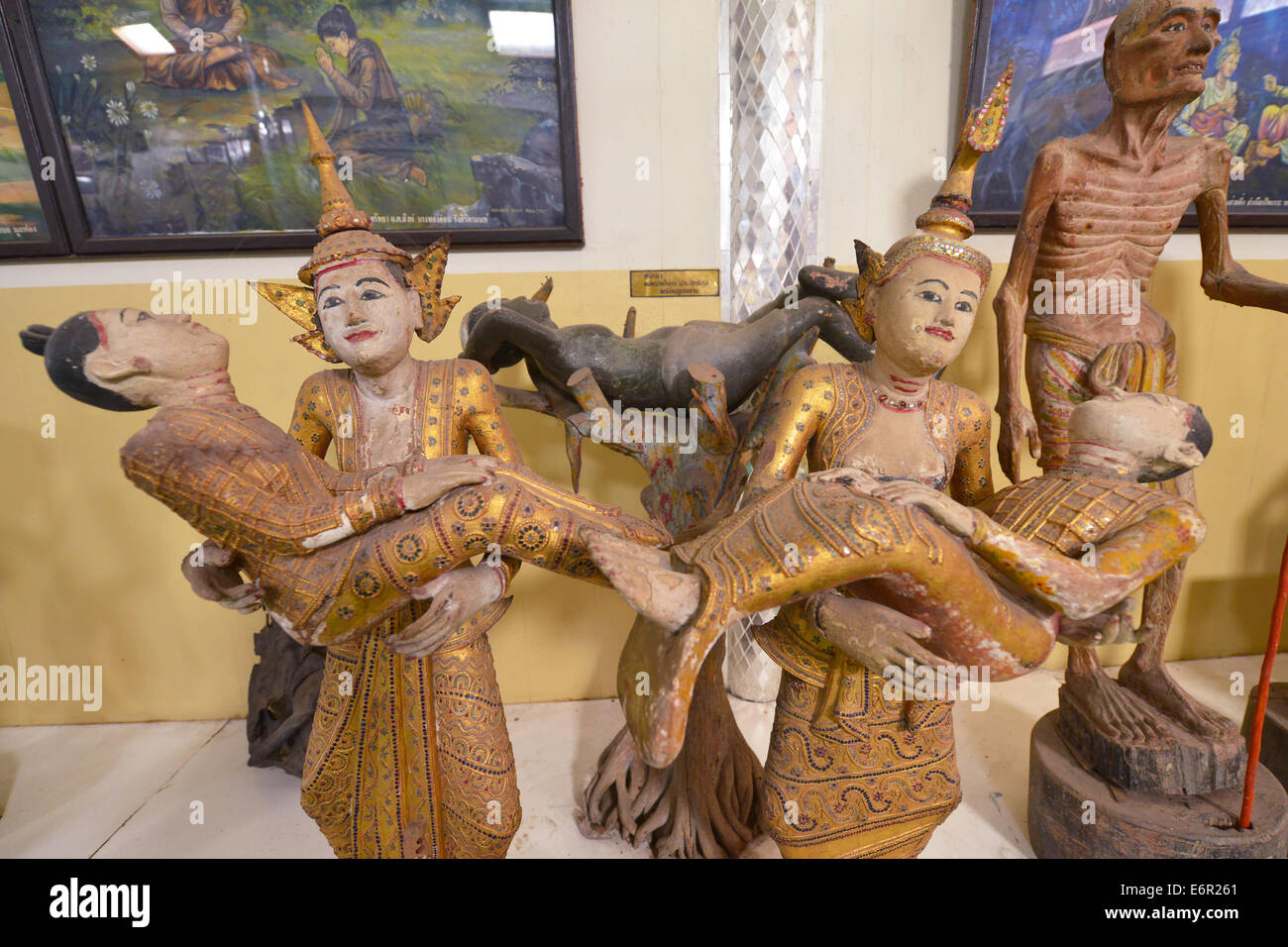 Sculptures en bois Wat Jong Klang à Mae Hong Son, Thaïlande Banque D'Images