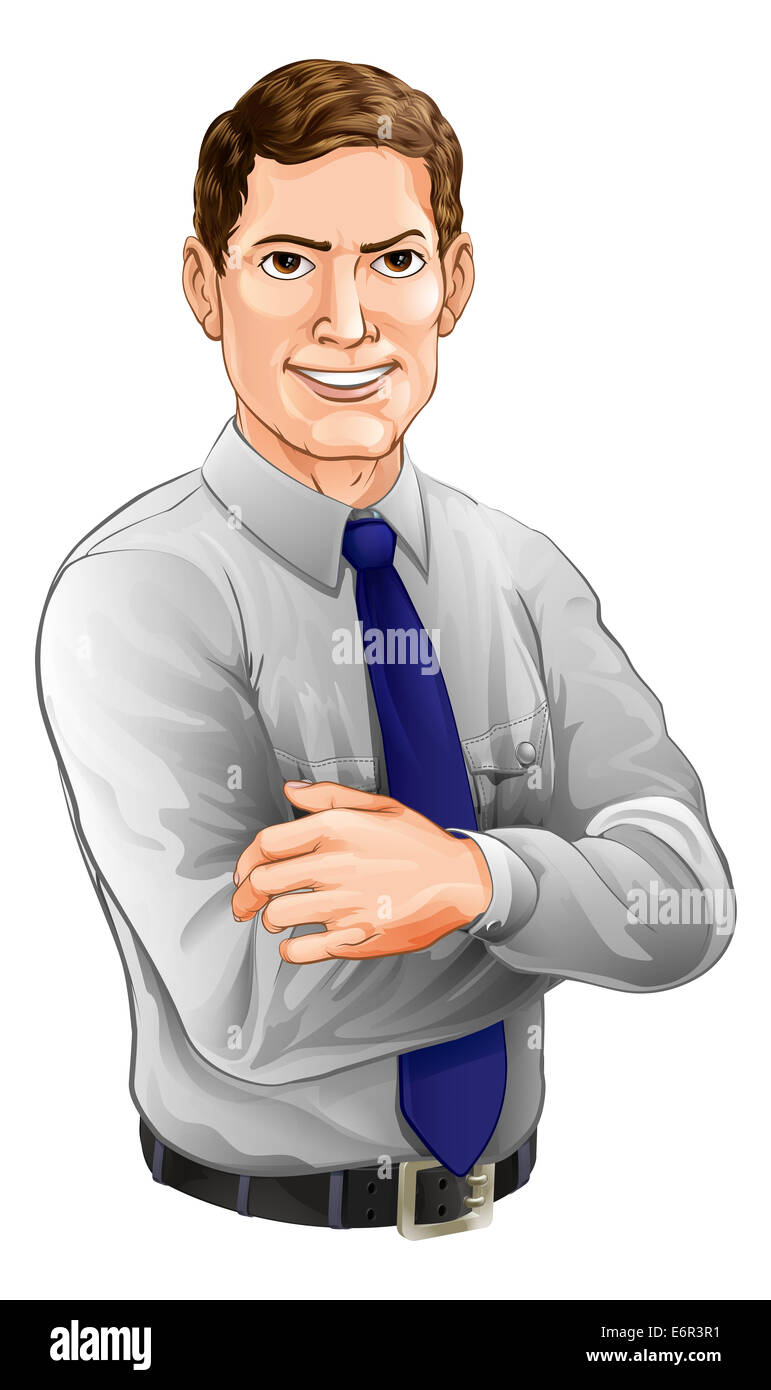 Une illustration d'un bel homme avec bras croisés portant une chemise et cravate Banque D'Images