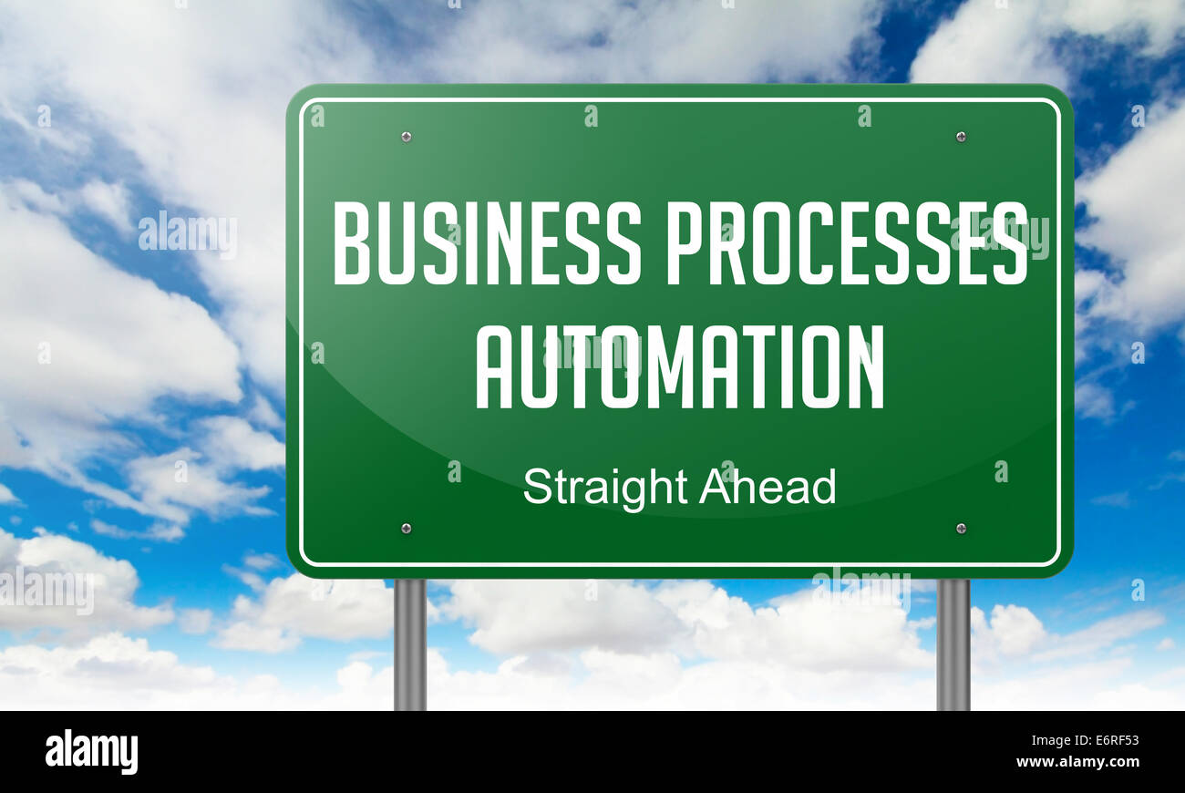 L'automatisation des processus d'affaires sur la route panneau. Banque D'Images