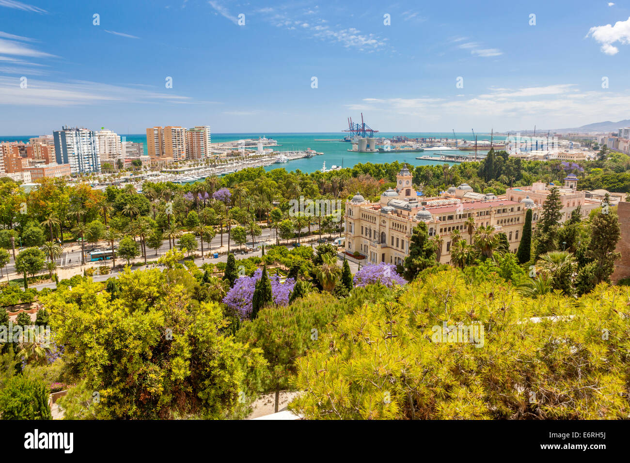 Vue panoramique de Malaga de Gibralfaro, Costa del Sol, Andalousie, Espagne, Europe. Banque D'Images