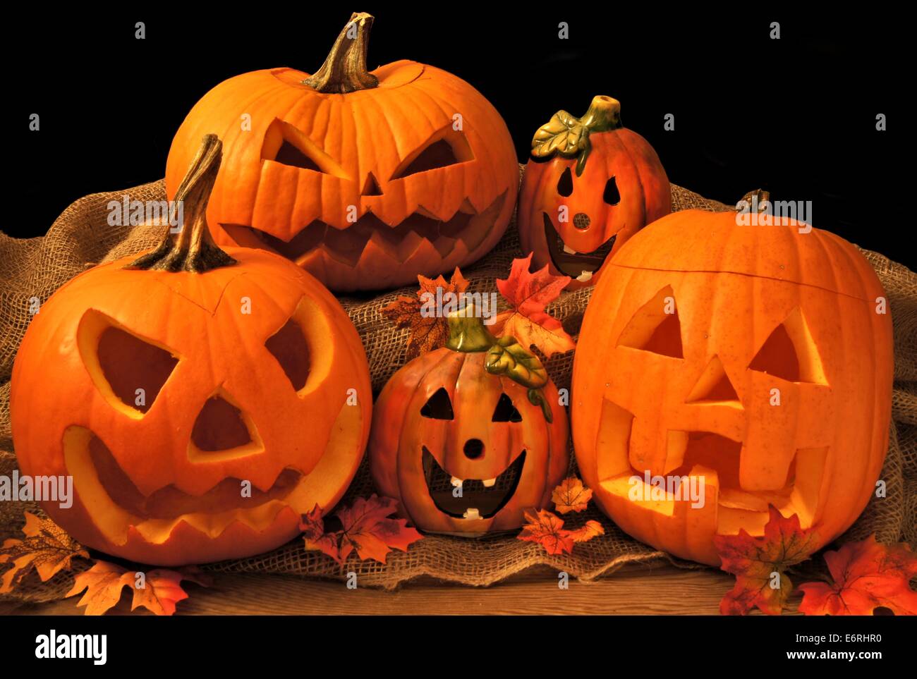 Groupe d'Halloween Jack o lanterne et décoration Banque D'Images