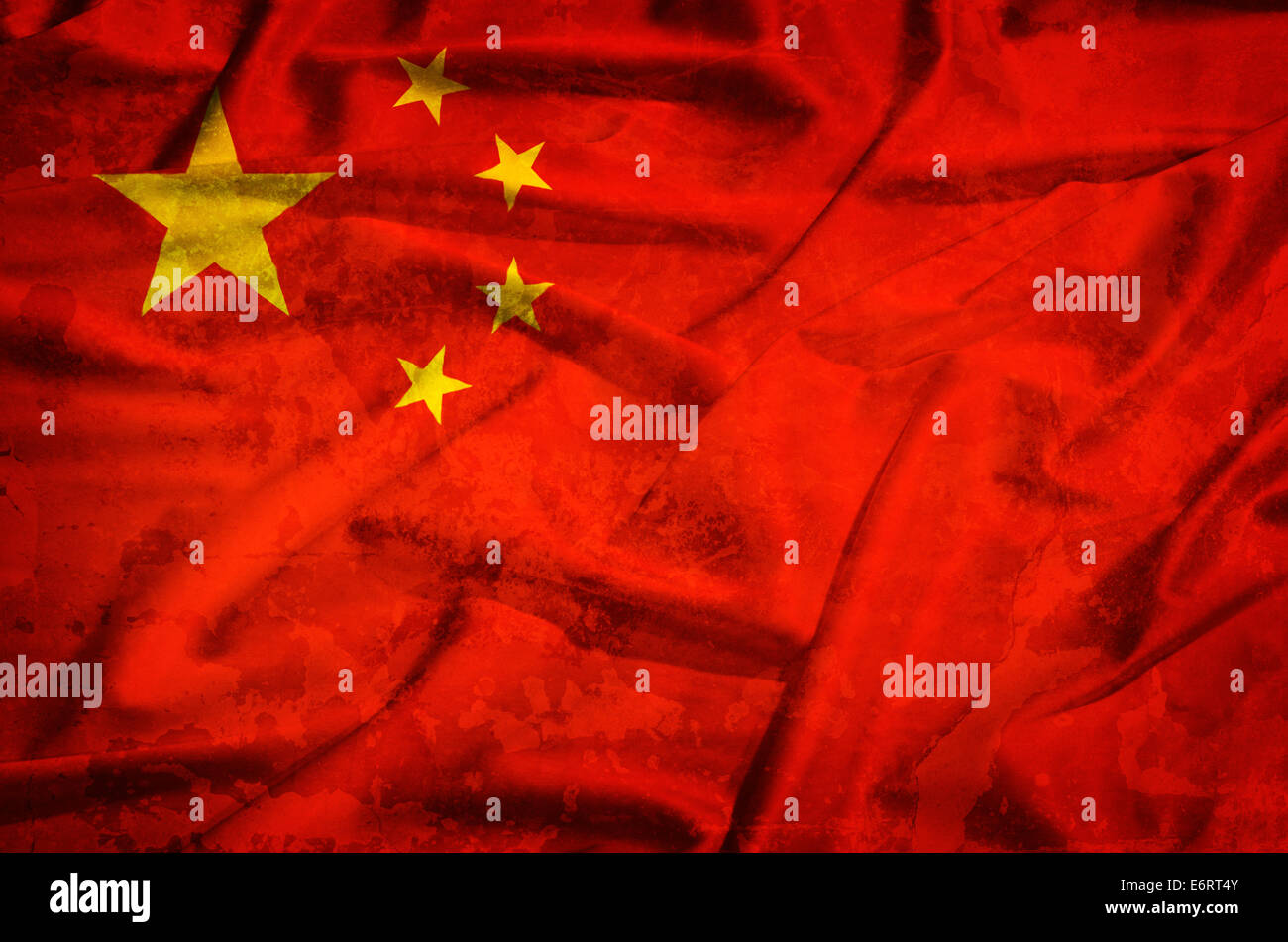 Chine grunge flag sur un drap de soie Banque D'Images