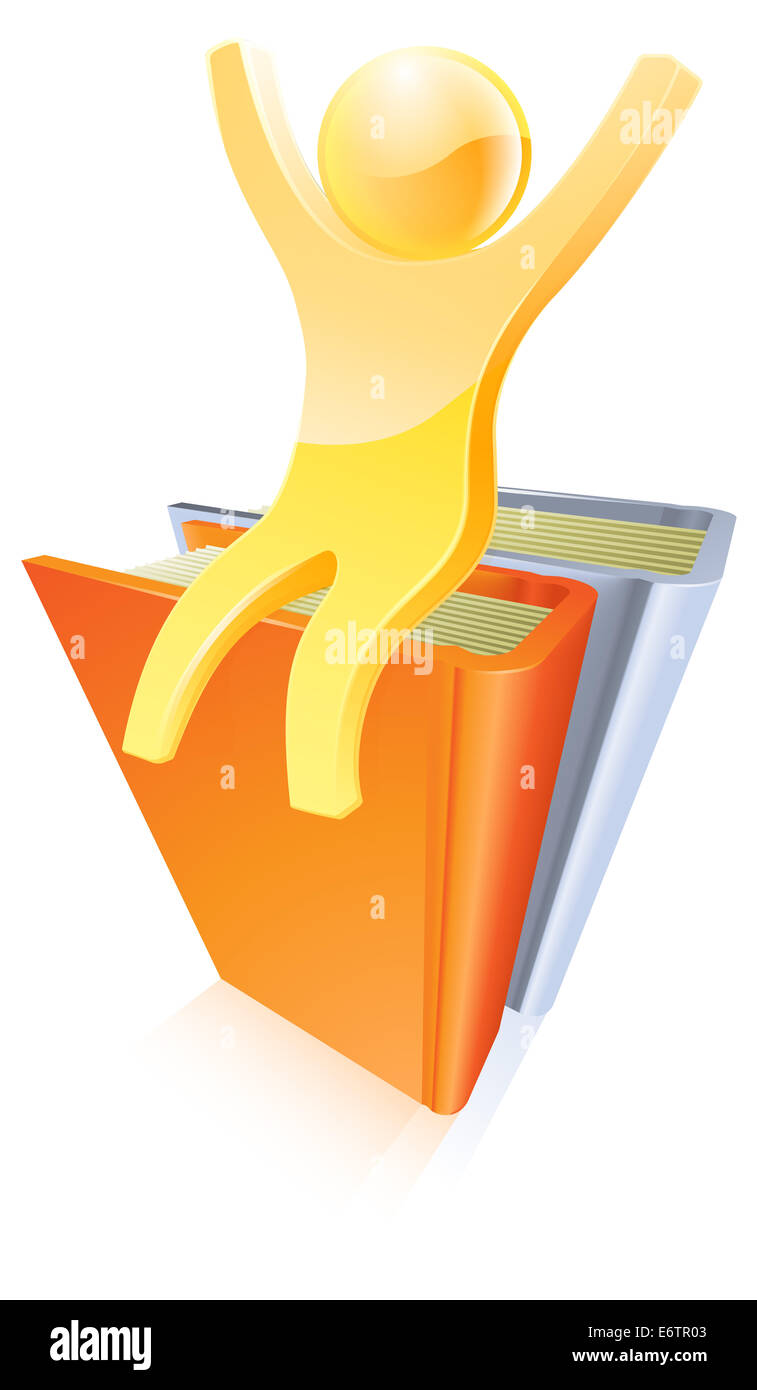 Or une personne sur le dessus du livre avec leurs bras levés Banque D'Images