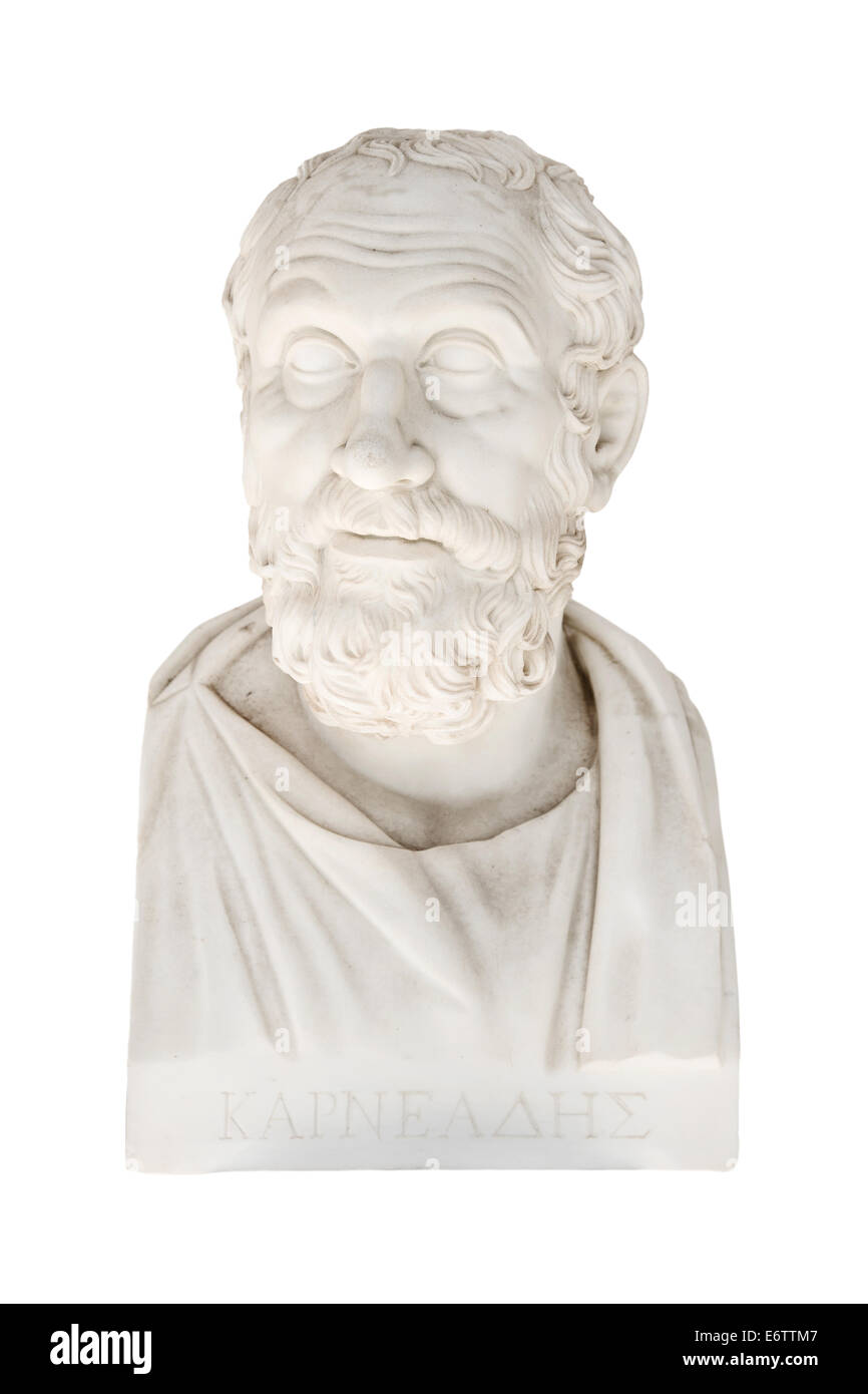 Karneades de Kyrene - Carneades 214/213 avant le Christ - buste en marbre portrait dans l'Achilleion de Corfou en Grèce. Philo grecque Banque D'Images
