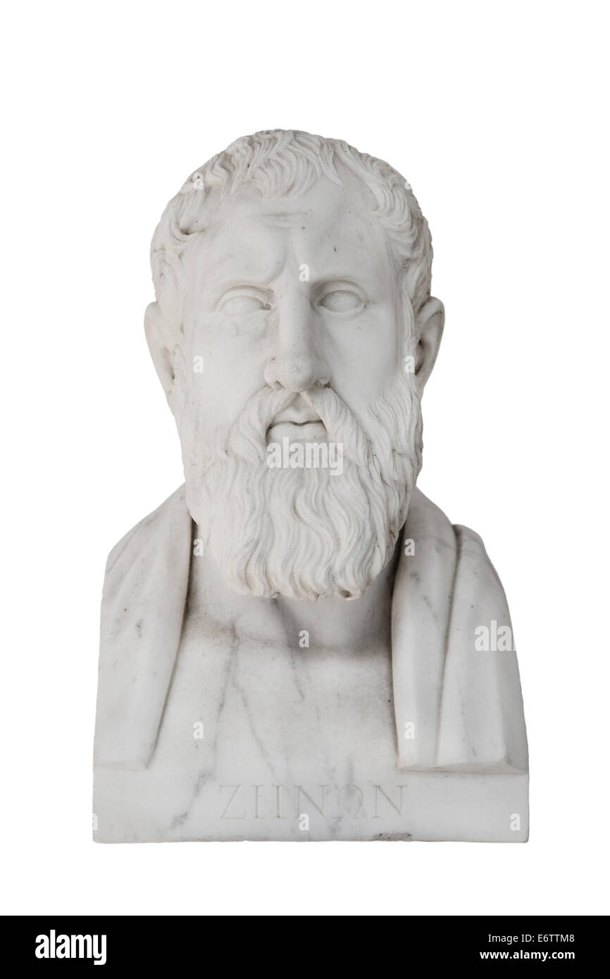 Zenon d'Elea - Zeno est mort autour de 430 avant Jésus-Christ. Sculpture de marbre dans l'Achilleion de Corfou en Grèce. Banque D'Images