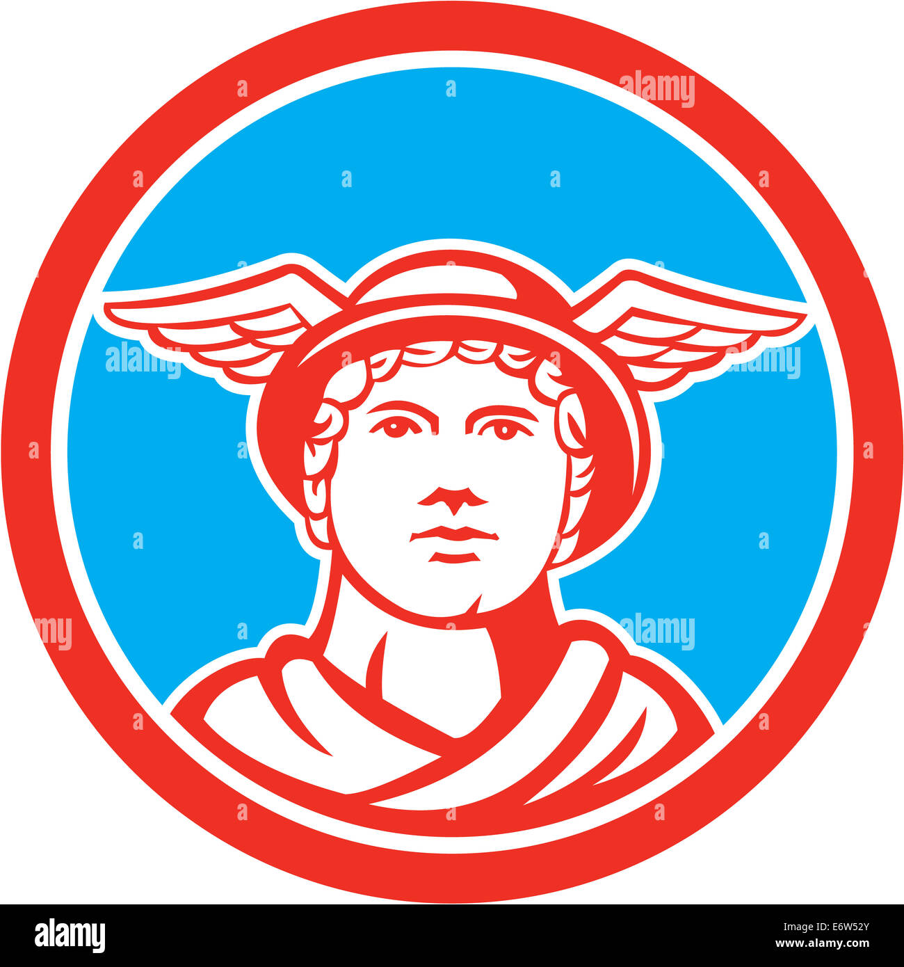 Illustration du dieu romain Mercure dieu patron de gain financier, le commerce, la communication et les voyageurs portant chapeau ailé face Banque D'Images