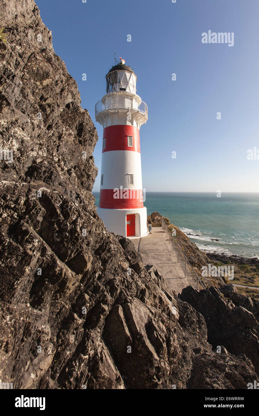 Le phare de Cape Palliser, Cape Palliser, île du Nord, Nouvelle-Zélande Banque D'Images