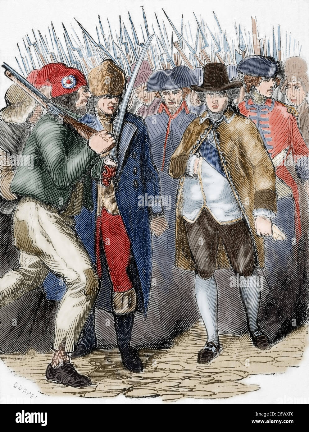 Retour de Louis XVI à Paris, après son arrestation à Varennes après sa tentative d'évasion. 25 juin, 1791. Gravure en couleur. Banque D'Images