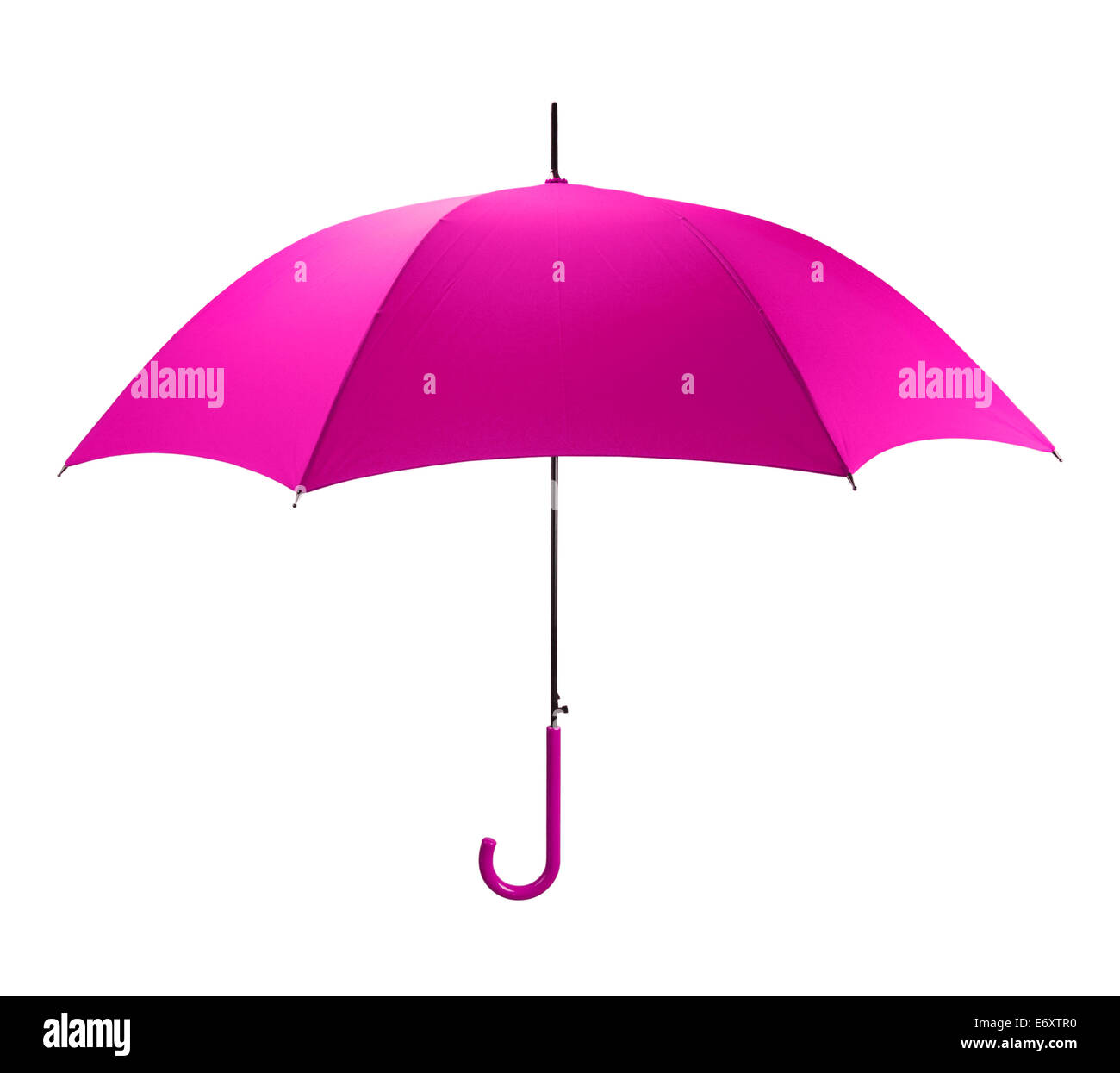Parapluie rose vif sur le côté isolé sur fond blanc. Banque D'Images
