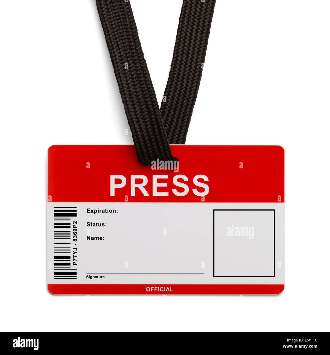 Carte de Presse rouge et blanc ID Card isolé sur fond blanc. Banque D'Images