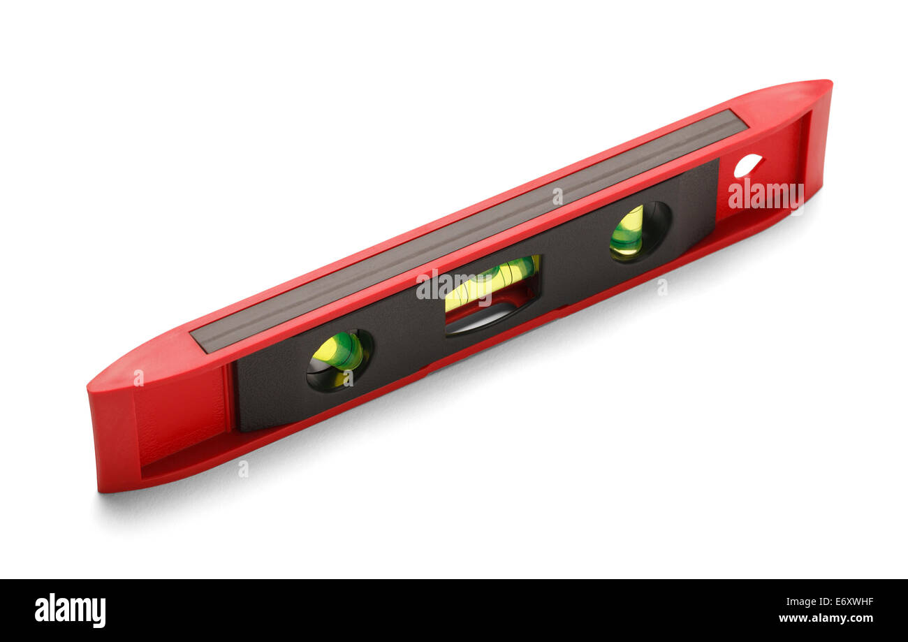 Niveau construction Charpentiers isolé sur un fond blanc. Banque D'Images