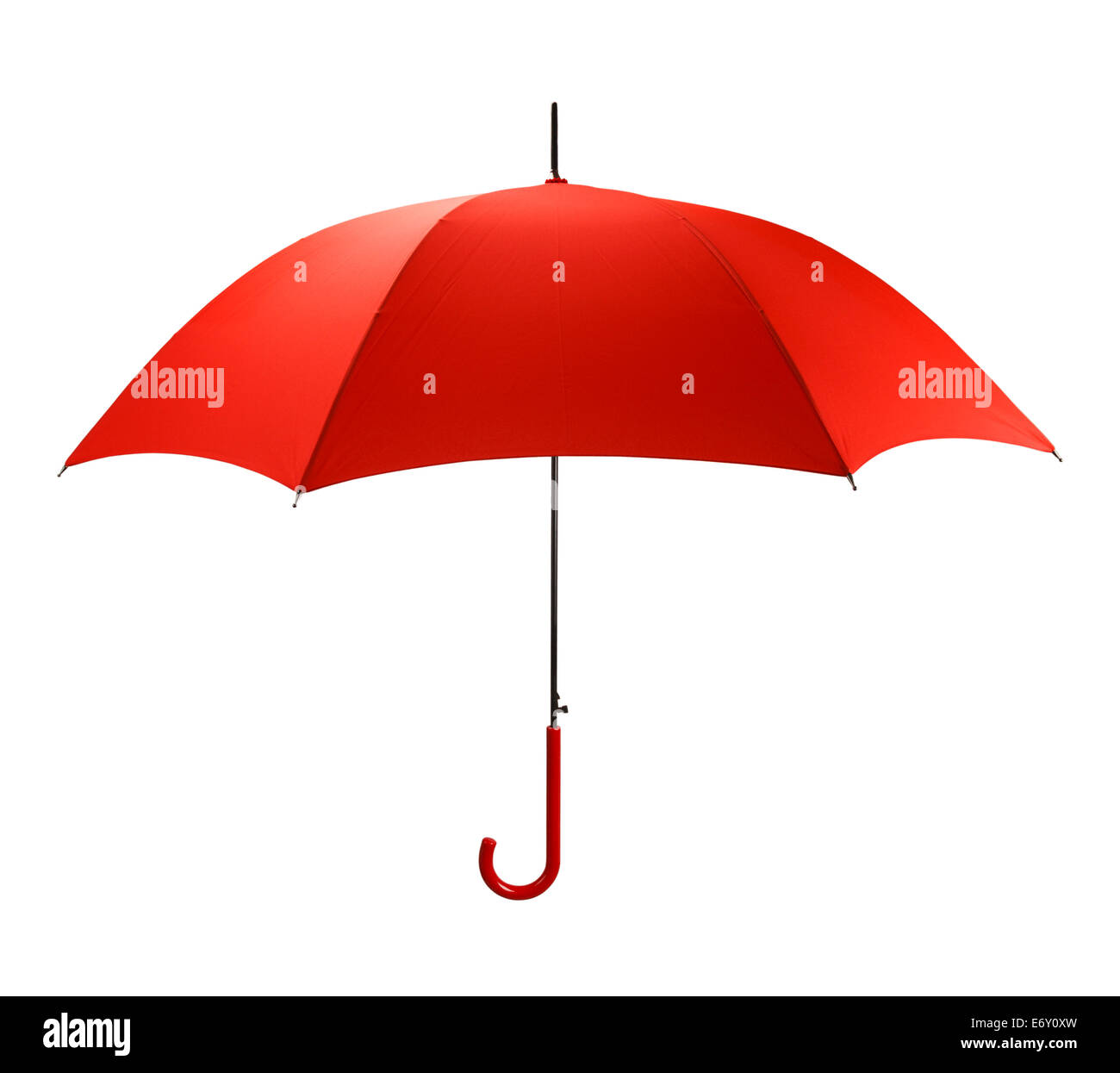 Vue du côté lumineux parapluie rouge isolé sur fond blanc. Banque D'Images