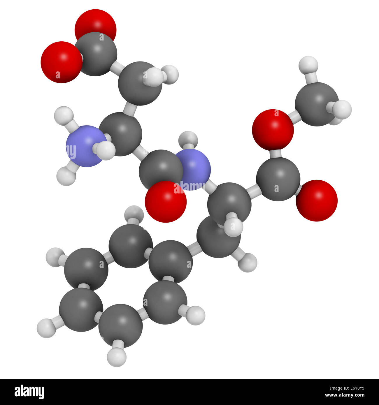 L'aspartame Édulcorant molécule. Utilisé comme substitut du sucre. Les atomes sont représentés comme des sphères de couleur classiques codi Banque D'Images