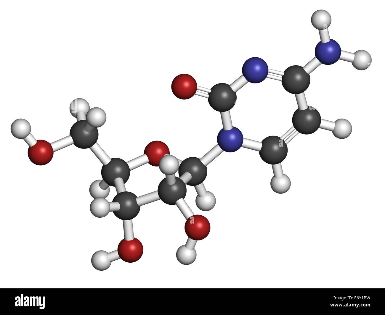 L'ARN molécule cytidine bloc de construction. Les atomes sont représentés comme des sphères classiques avec codage couleur : blanc (hydrogène), carbone Banque D'Images