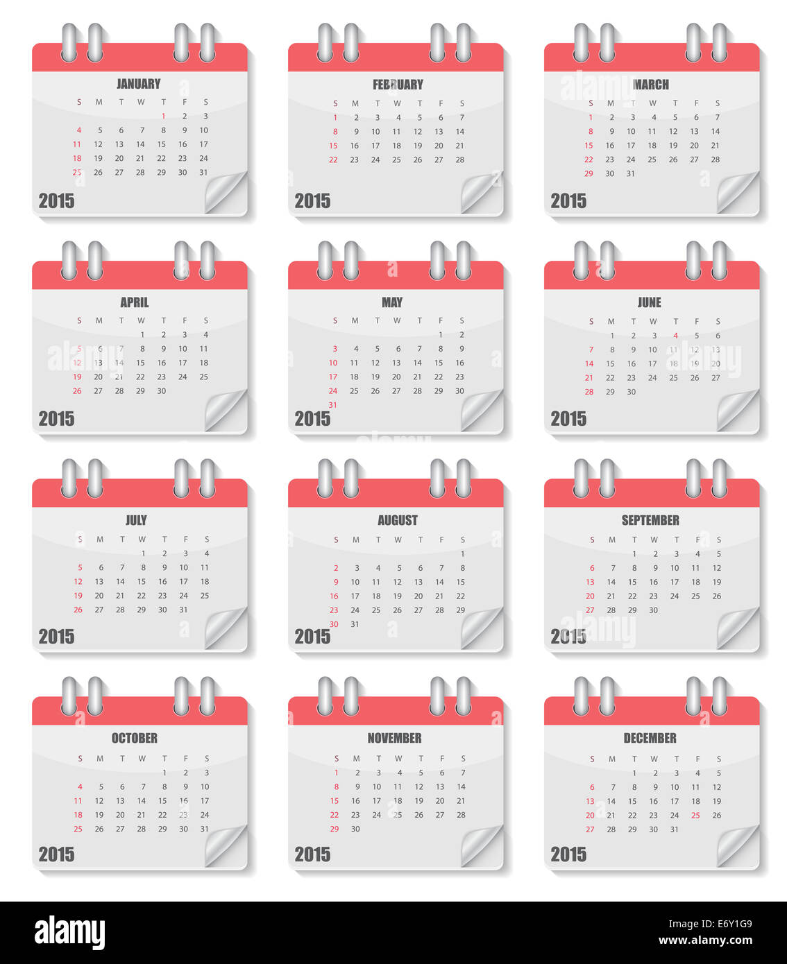 L'année 2015 du calendrier. Vector Illustration. Banque D'Images